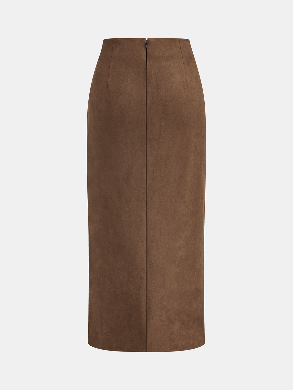 Buckle Detail Suede Effect Midi Skirt-Chicvia