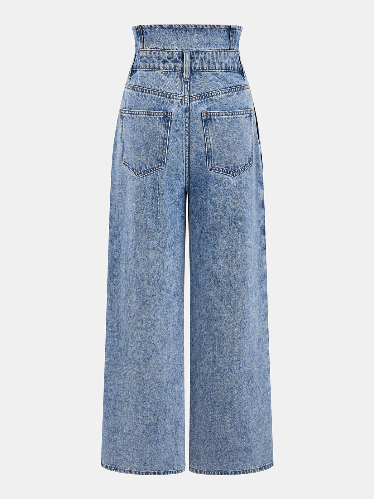 Double Waistband Pleated Wide-Leg Jeans-Chicvia