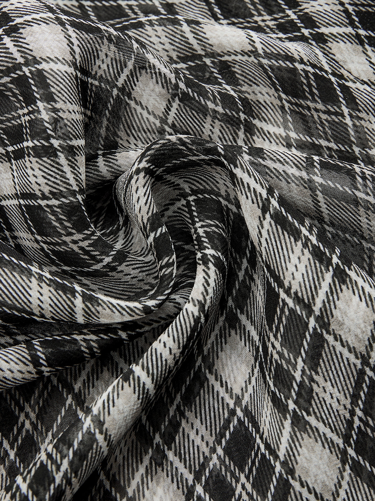 Plaid Sheer Chiffon Tie-Neck Blouse-Chicvia