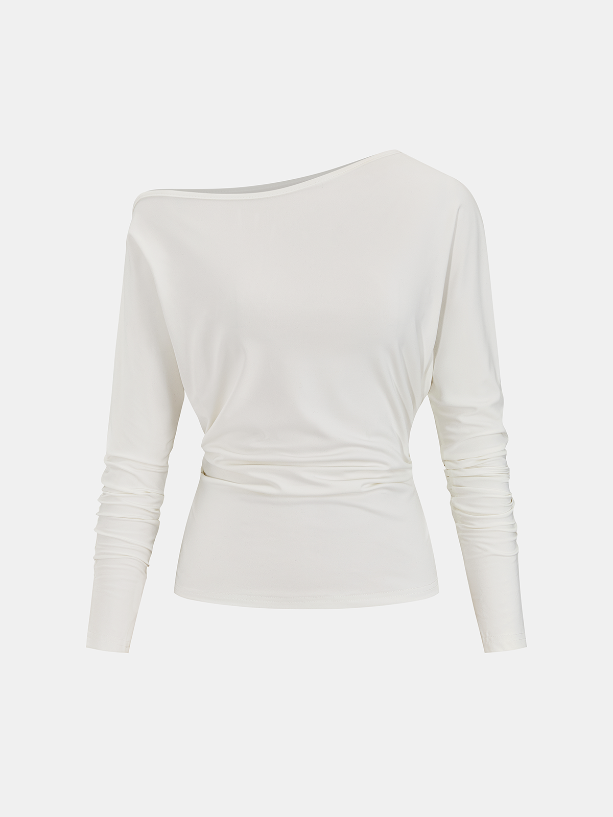 Cotton Off-Shoulder Ruched Long-Sleeve Top-Chicvia