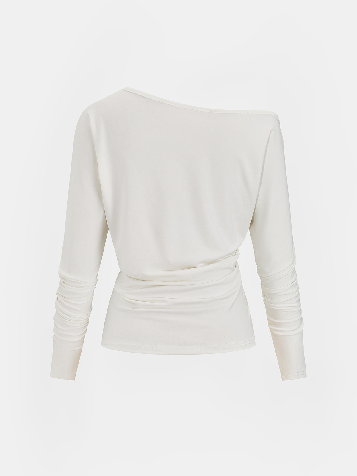 Cotton Off-Shoulder Ruched Long-Sleeve Top-Chicvia