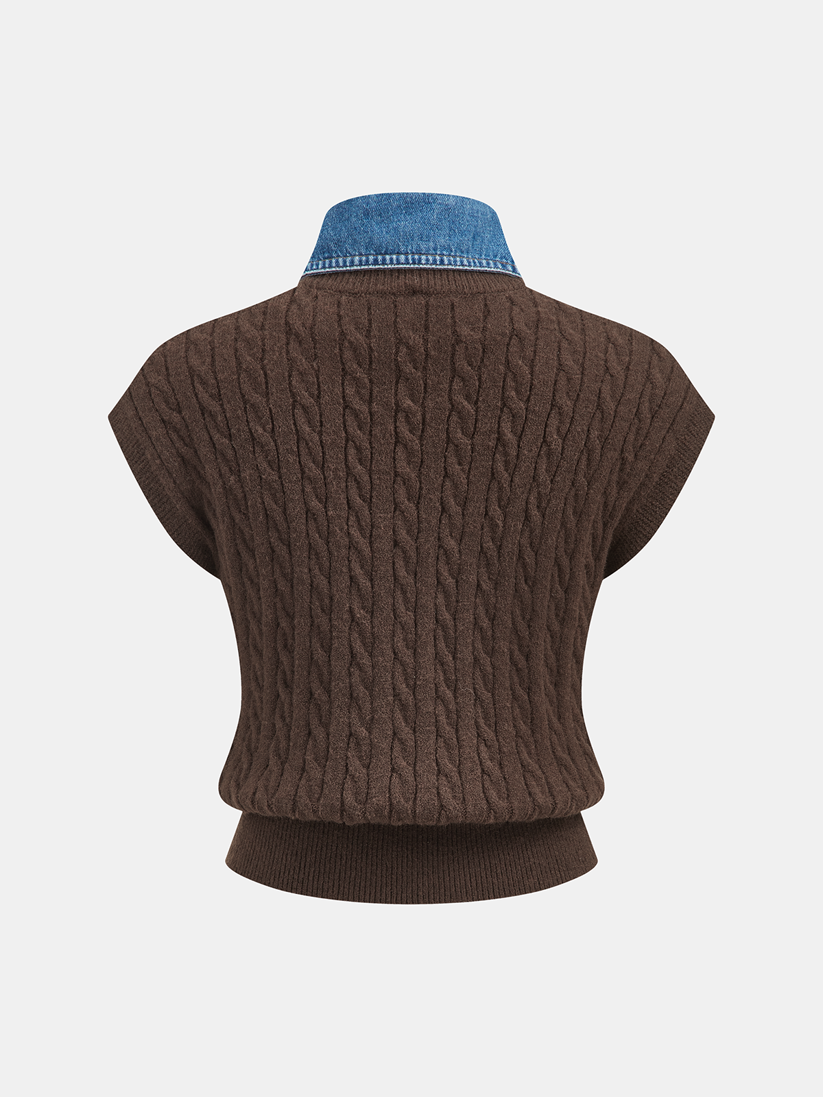 Denim Collar Cable-Knit Sleeveless Vest-Chicvia