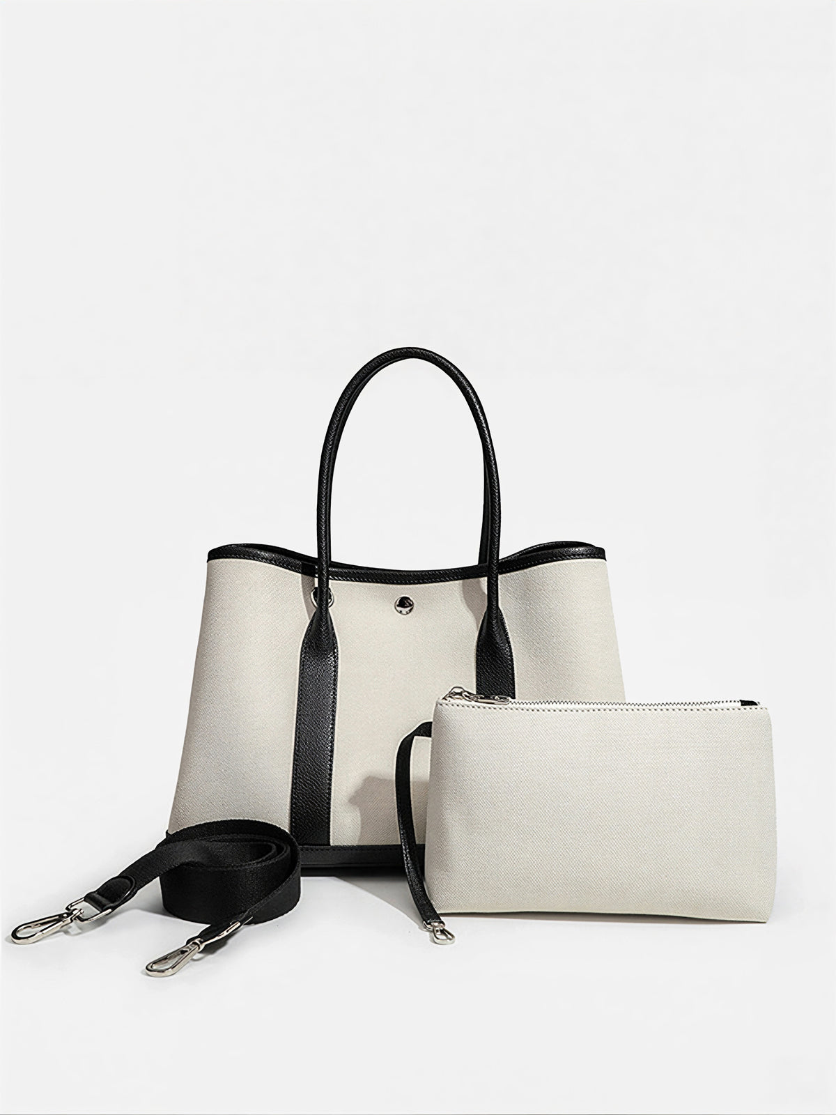 Large-Capacity PU Panel Canvas Tote Bag-Chicvia