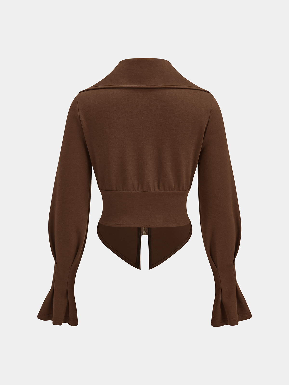 Cotton Blend Lantern-Sleeve Zip-Front Jacket-Chicvia