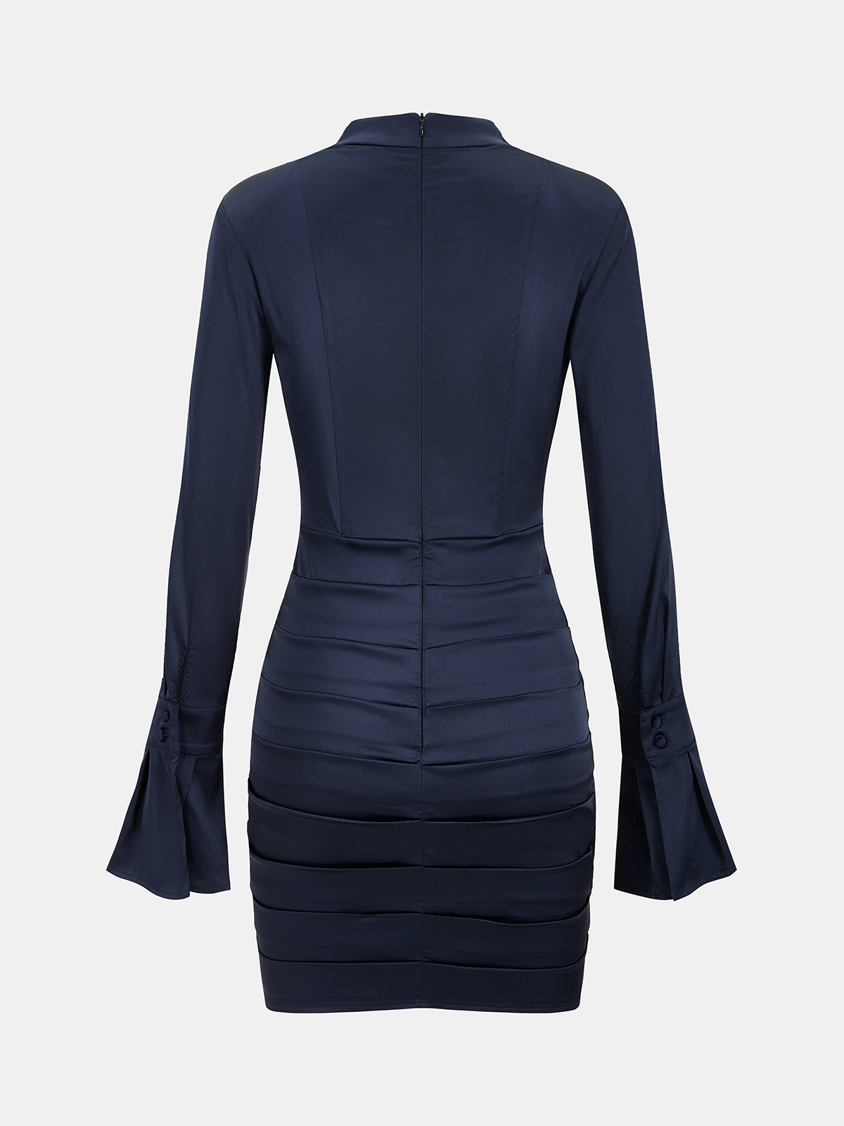 Flared Sleeve Satin Pleated Bodycon Mini Dress-Chicvia