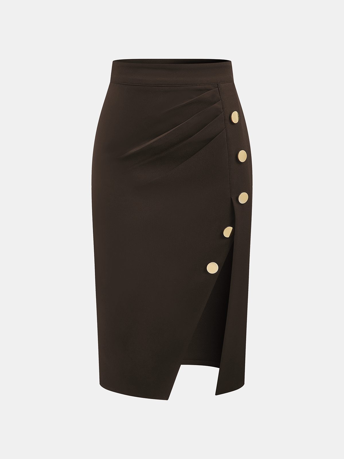 Metal Detail Asymmetric Slit Midi Skirt-Chicvia