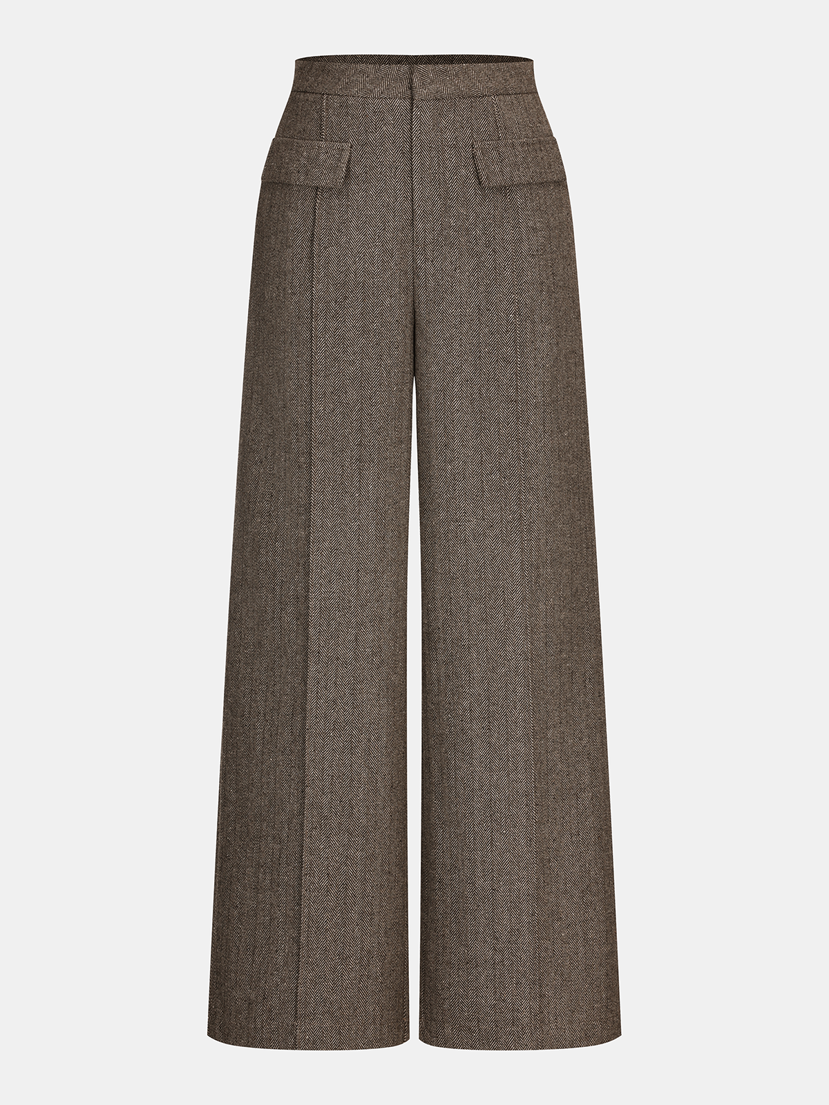Herringbone Tweed Wide-Leg Pants-Chicvia