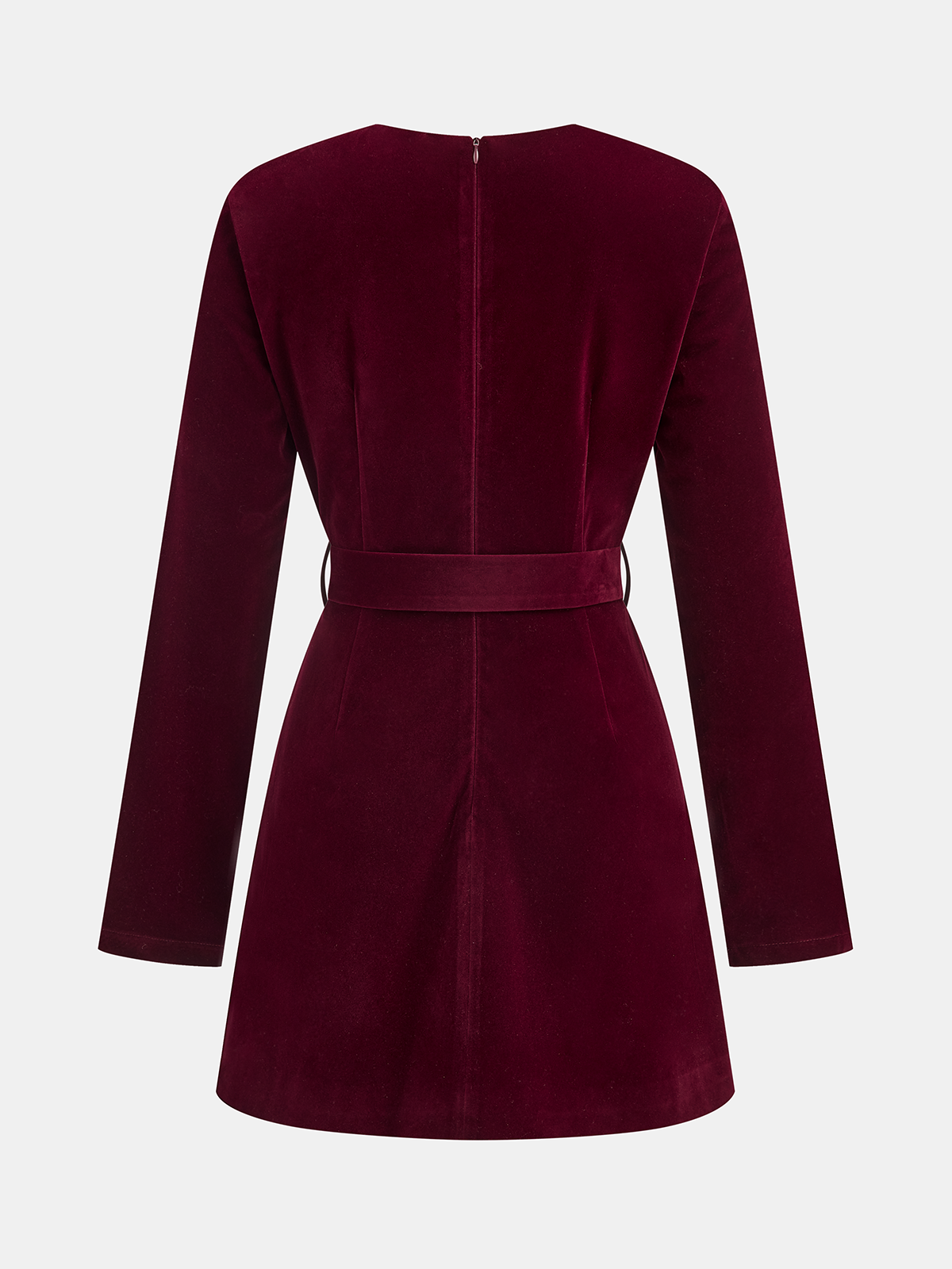 Pleated Panel Velvet Mini Dress with Belt-Chicvia