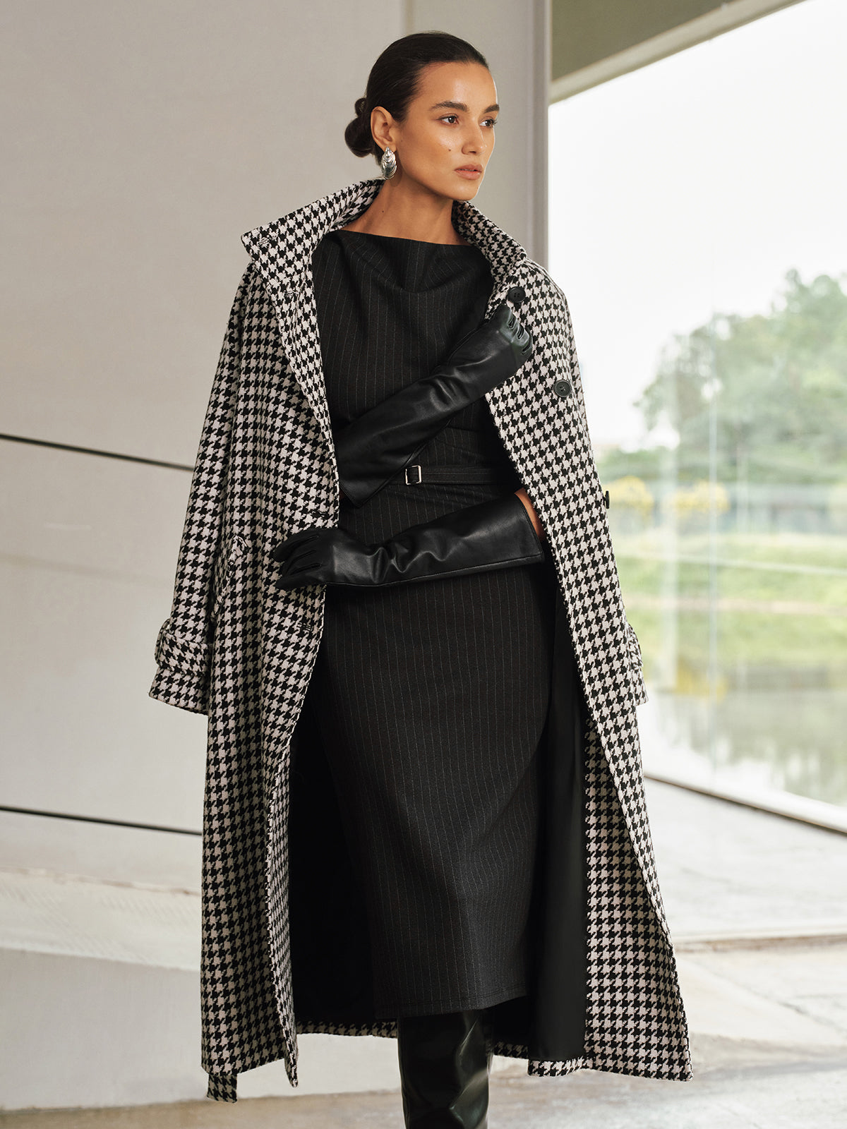 Pinstripe Cap-Sleeve Belted Maxi Dress-Chicvia