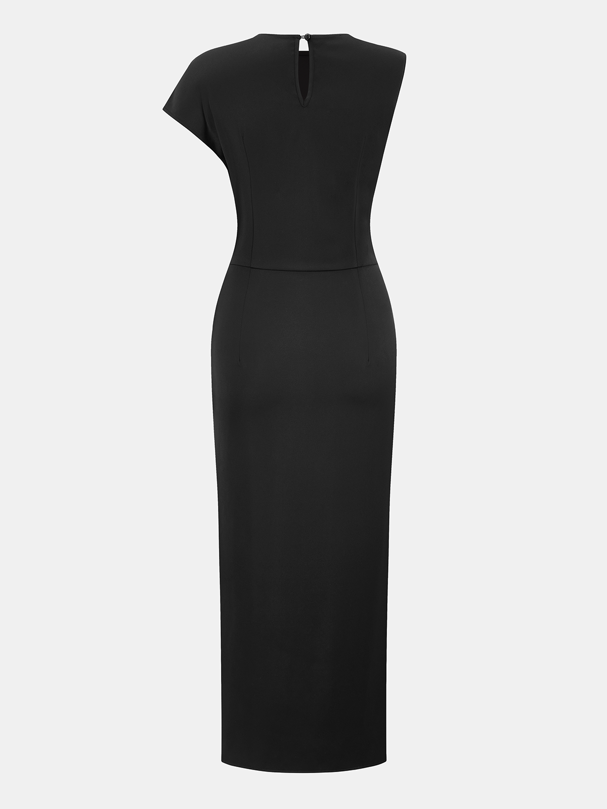 Lace Trim Ruched Slit Satin Midi Dress-Chicvia