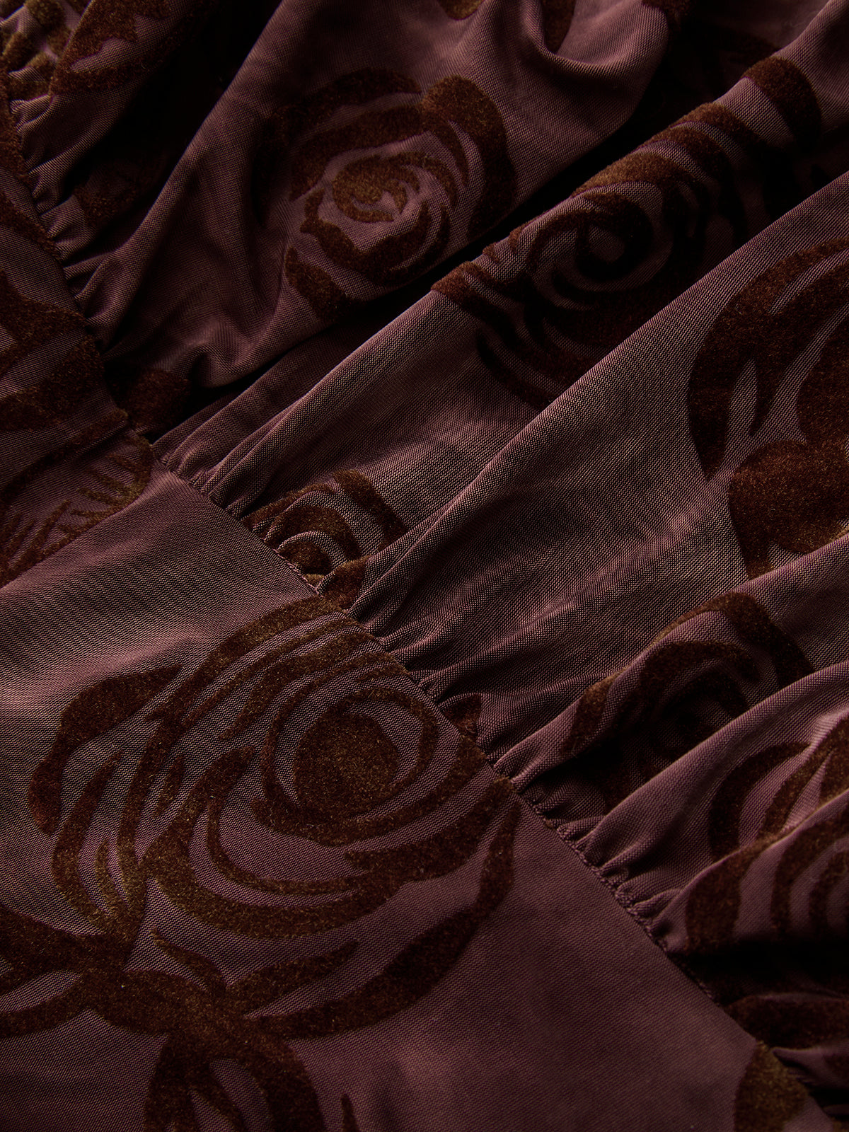 Flocked Rose-Print Ruched Sleeveless Mini Dress-Chicvia