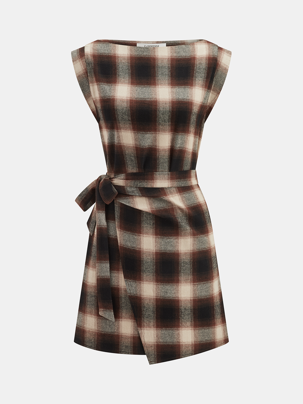 Plaid Cotton Sleeveless Tie-Waist Wrap Dress-Chicvia