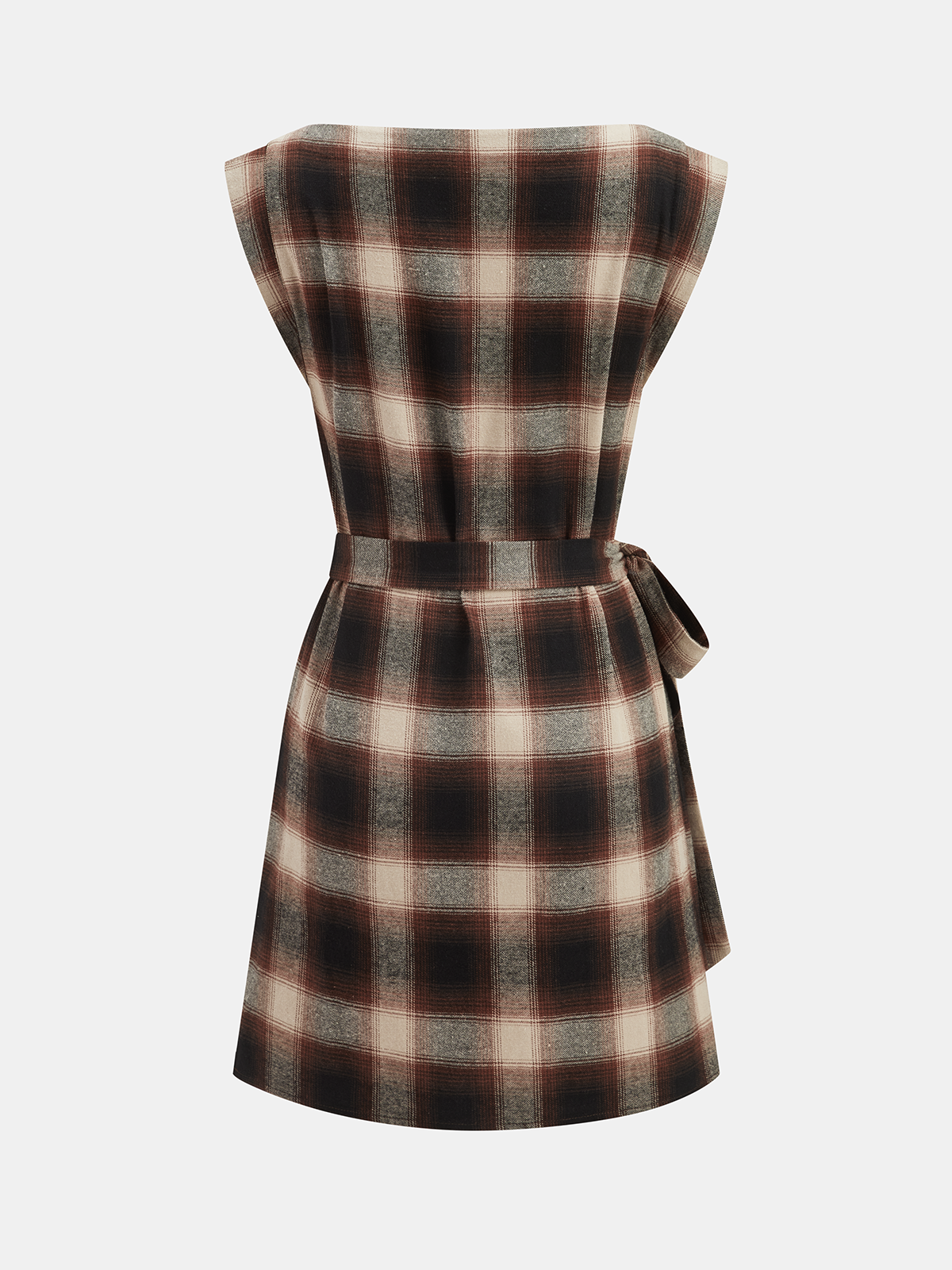Plaid Cotton Sleeveless Tie-Waist Wrap Dress-Chicvia