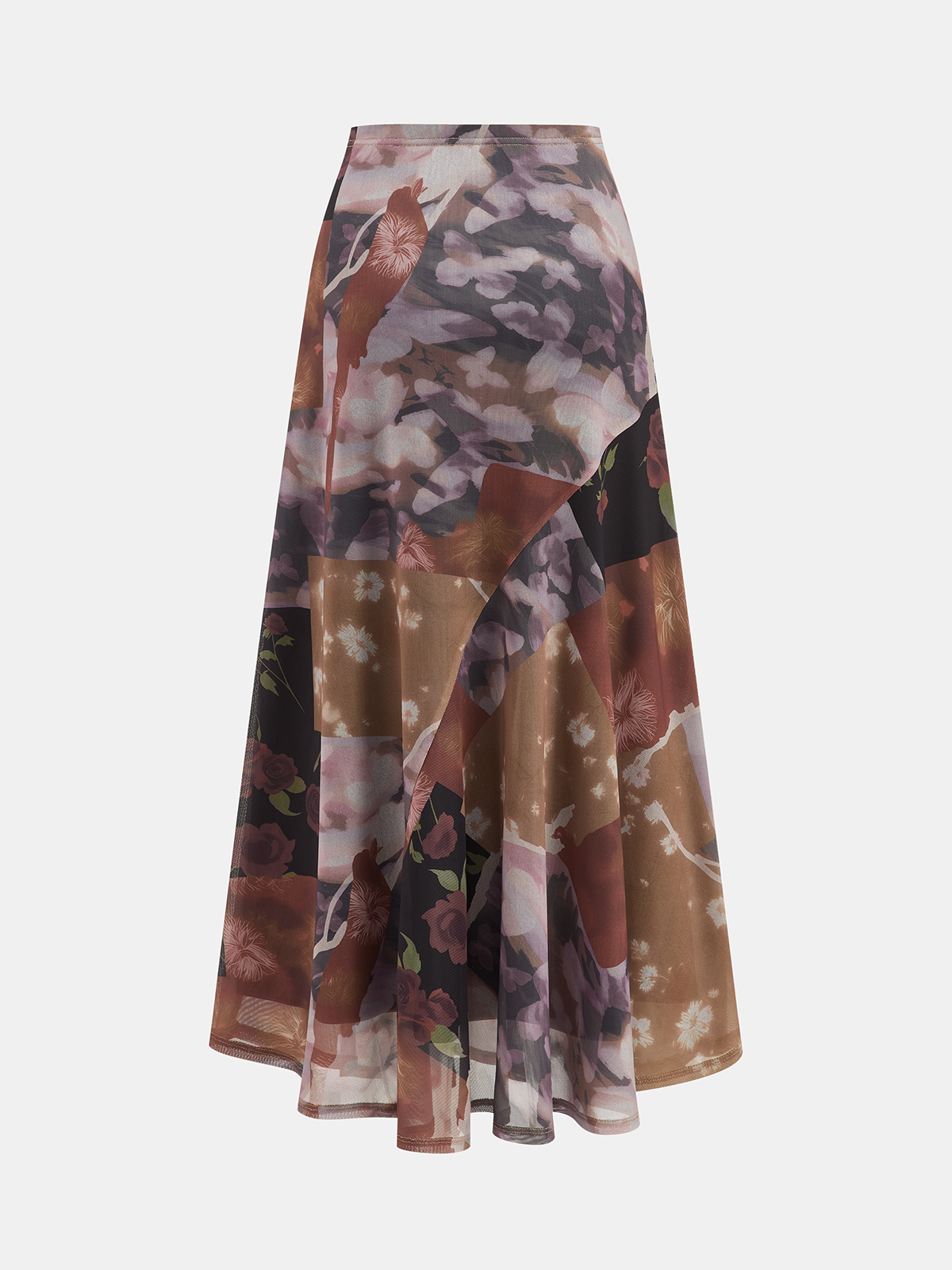 Patchwork Floral-Print Maxi Skirt-Chicvia