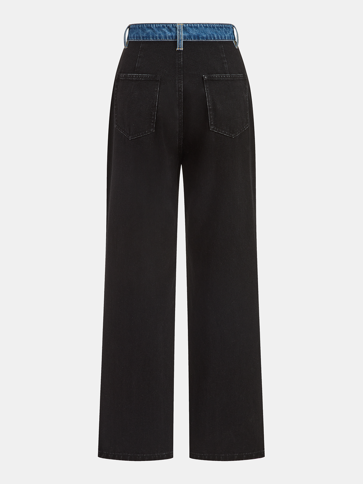 Contrast Waistband Straight-Leg Jeans-Chicvia