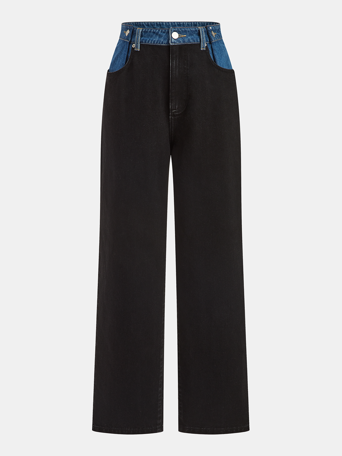 Contrast Waistband Straight-Leg Jeans-Chicvia