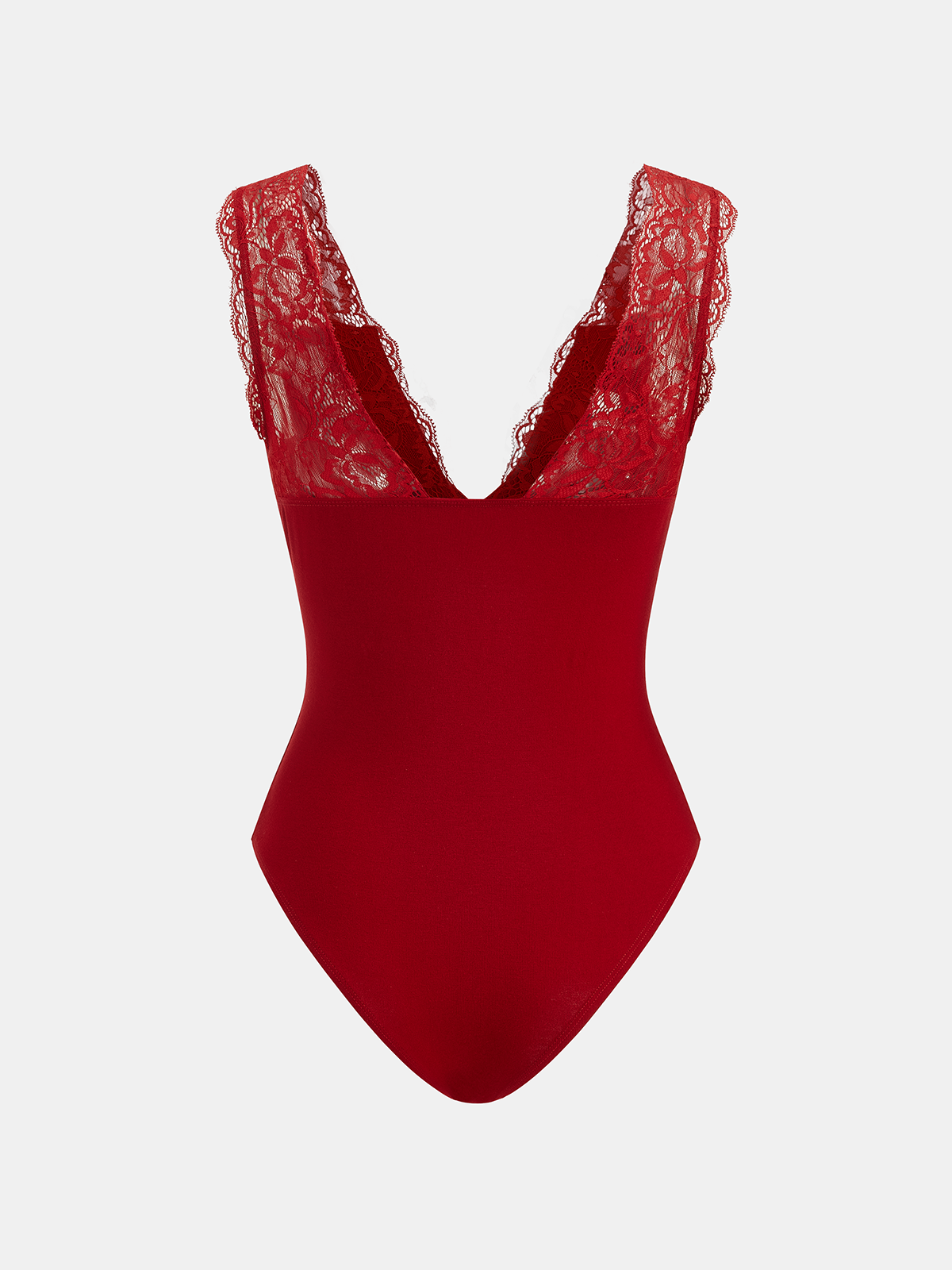 Deep V-Neck Lace-Trimmed Bodysuit-Chicvia