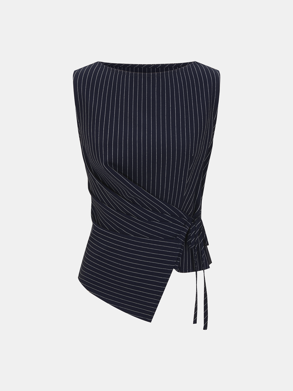 Pinstripe Wrap Top & Wide-Leg Pants Set-Chicvia