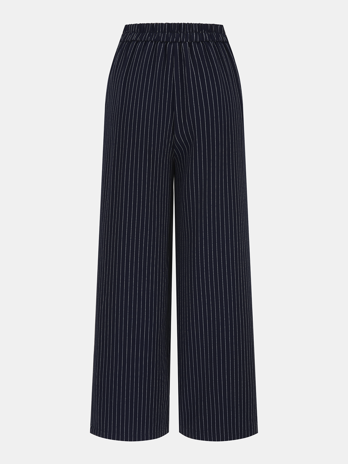 Pinstripe Wrap Top & Wide-Leg Pants Set-Chicvia
