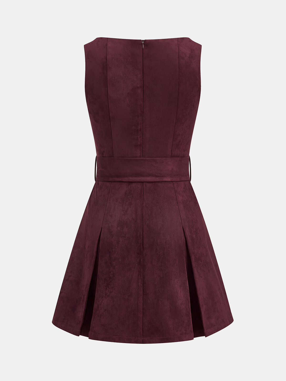 Belted Suede Pleated Mini Dress-Chicvia