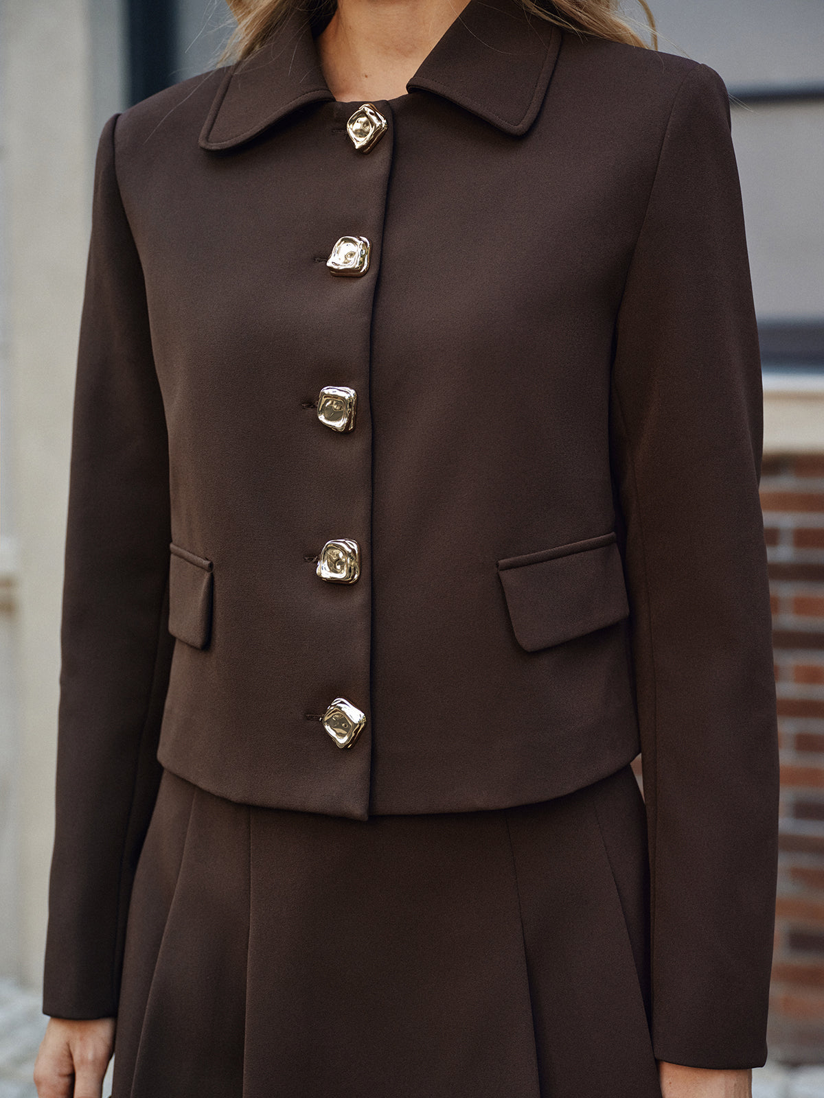 Collared Metal Button Jacket-Chicvia