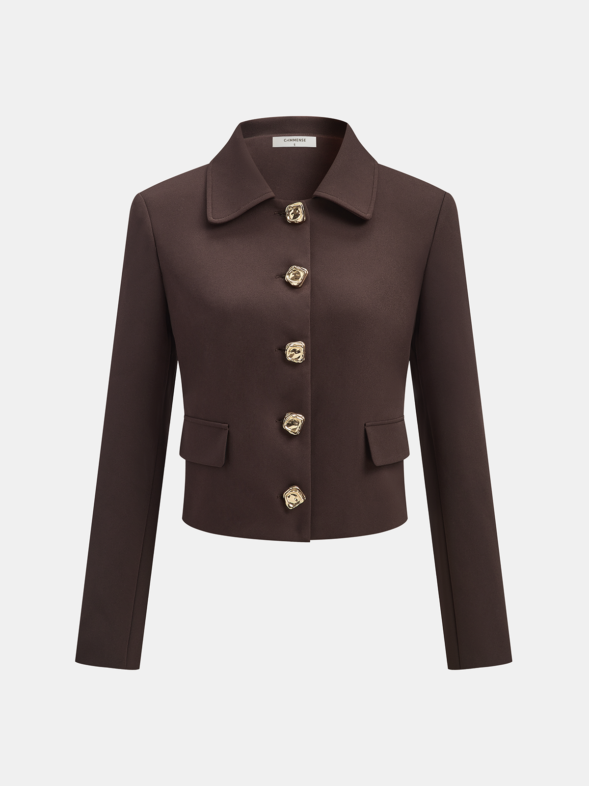 Collared Metal Button Jacket-Chicvia