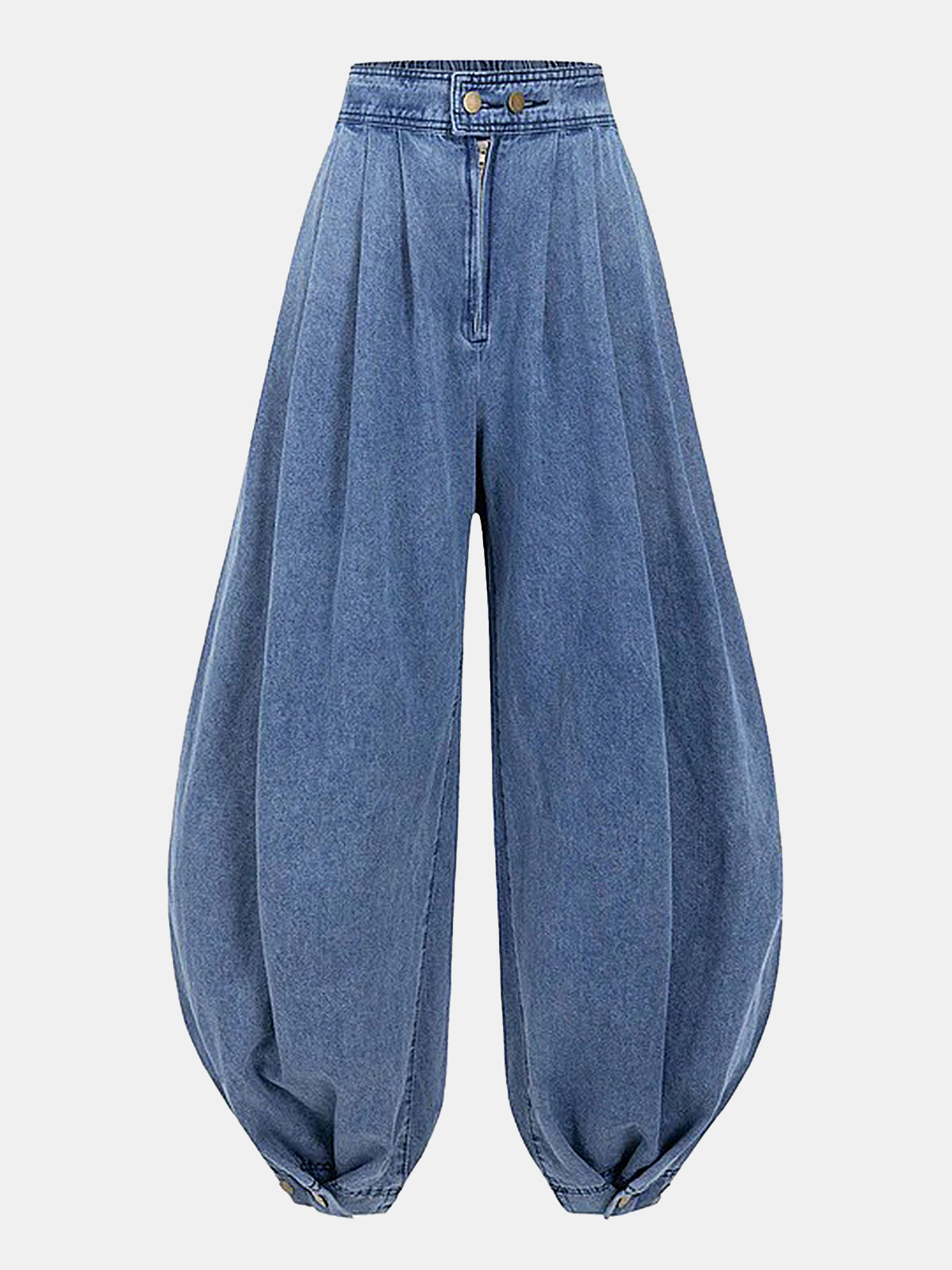 High-Waisted Balloon-Leg Denim Pants-Chicvia