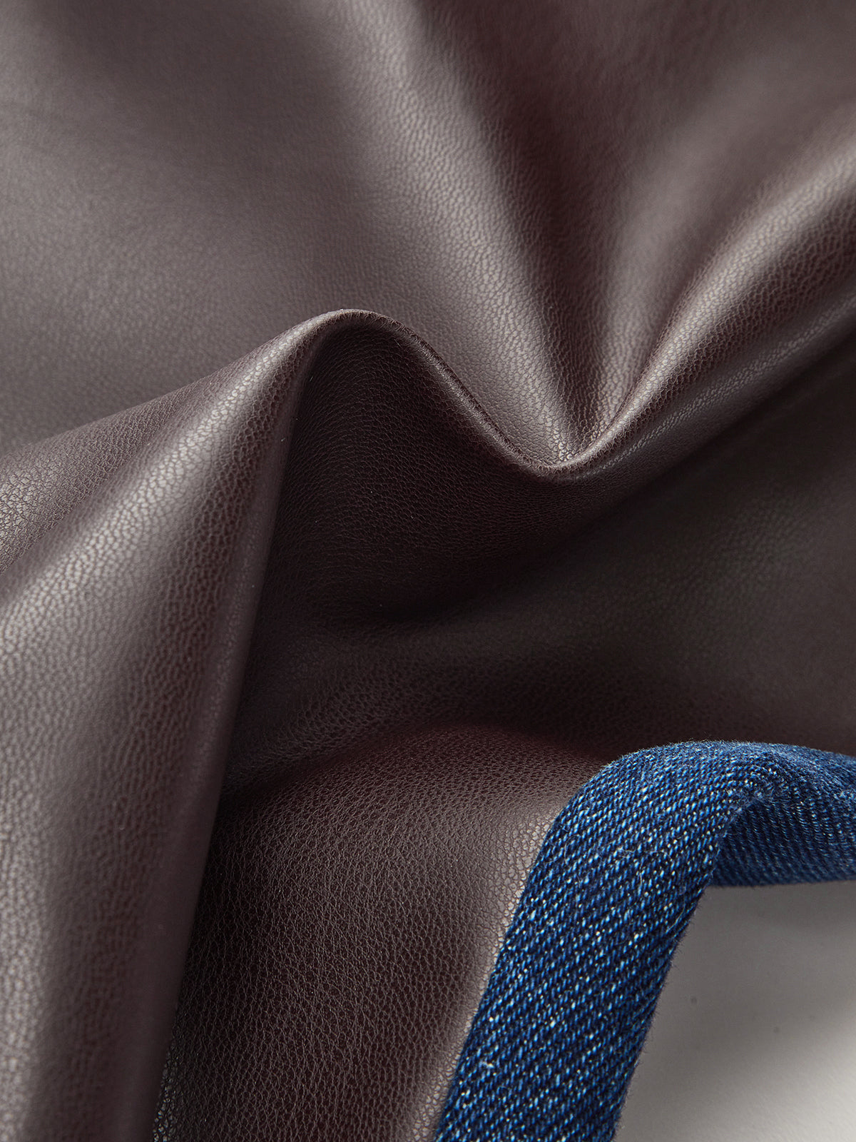 Denim Panel Faux Leather Straight-Leg Pants-Chicvia