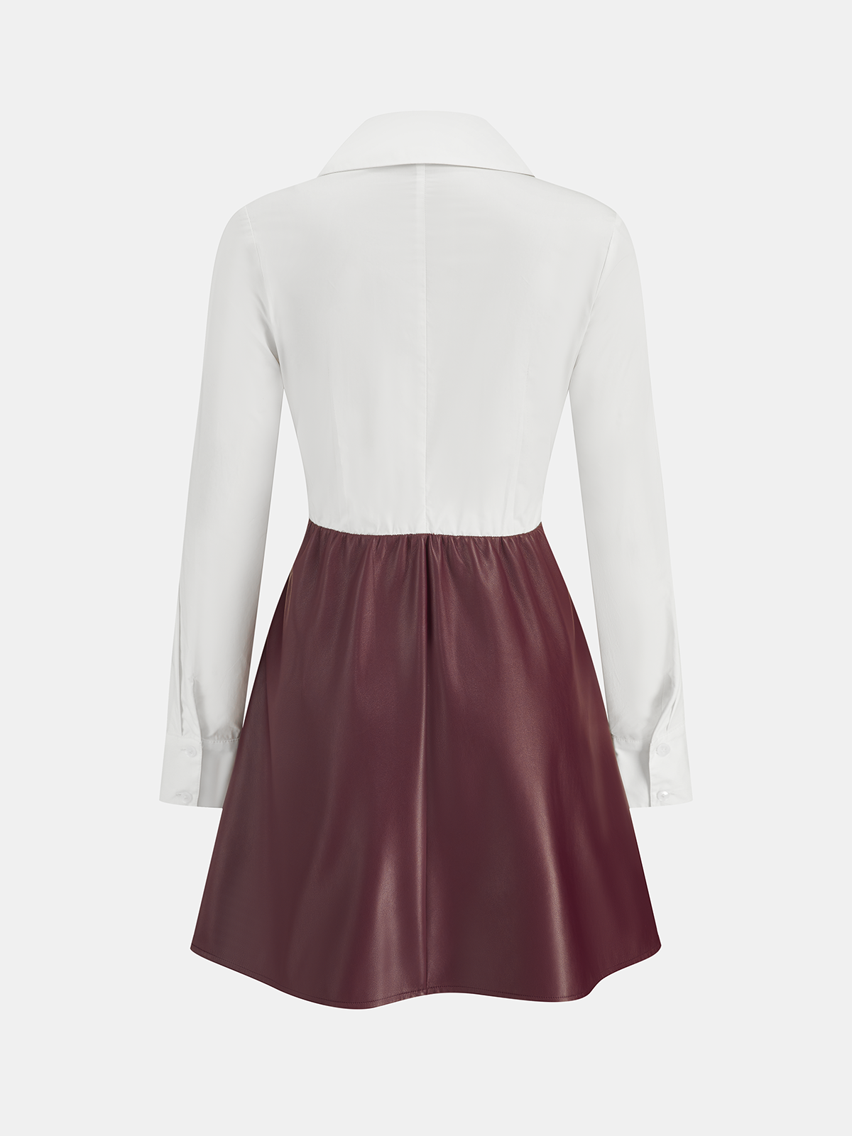 Faux Leather & Shirt Panel Asymmetric Dress-Chicvia