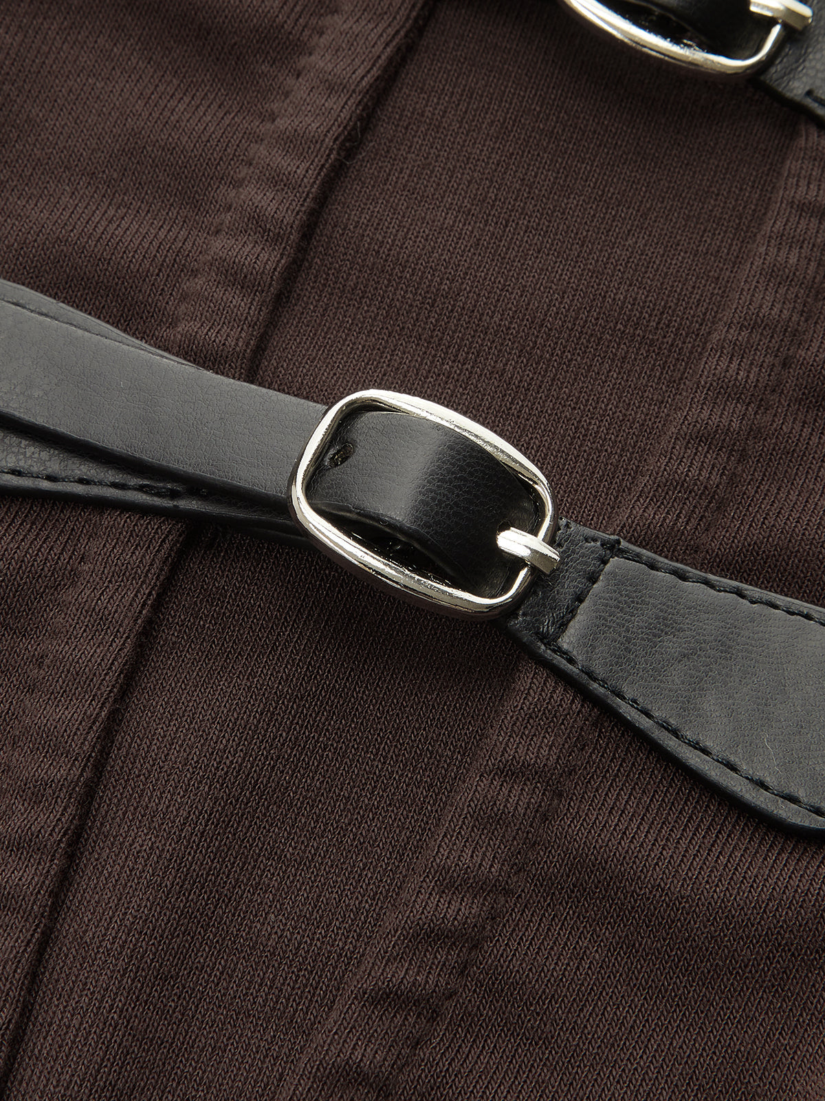 Buckle Detail Ruched Long-Sleeve Mini Dress-Chicvia