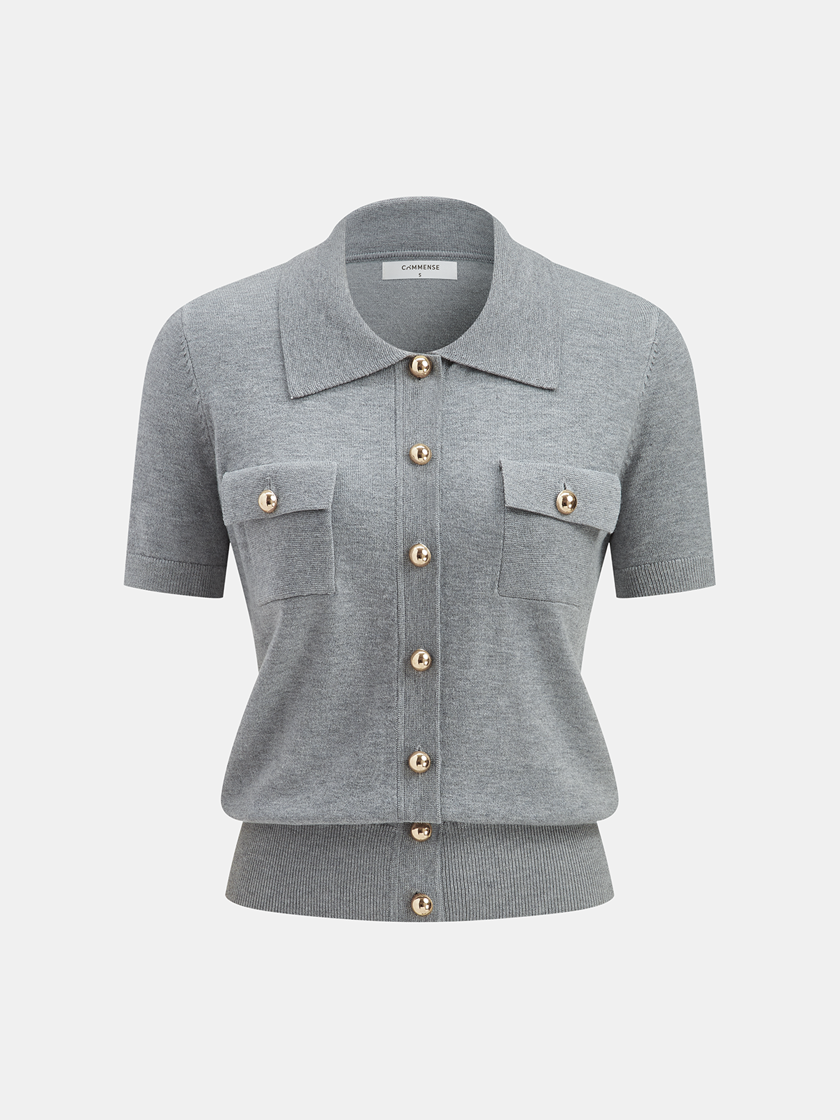 Metal Button Wool-Blend Collared Knit Cardigan-Chicvia