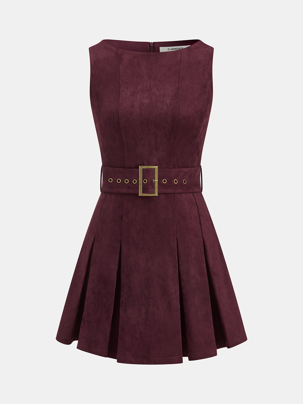 Belted Suede Pleated Mini Dress-Chicvia