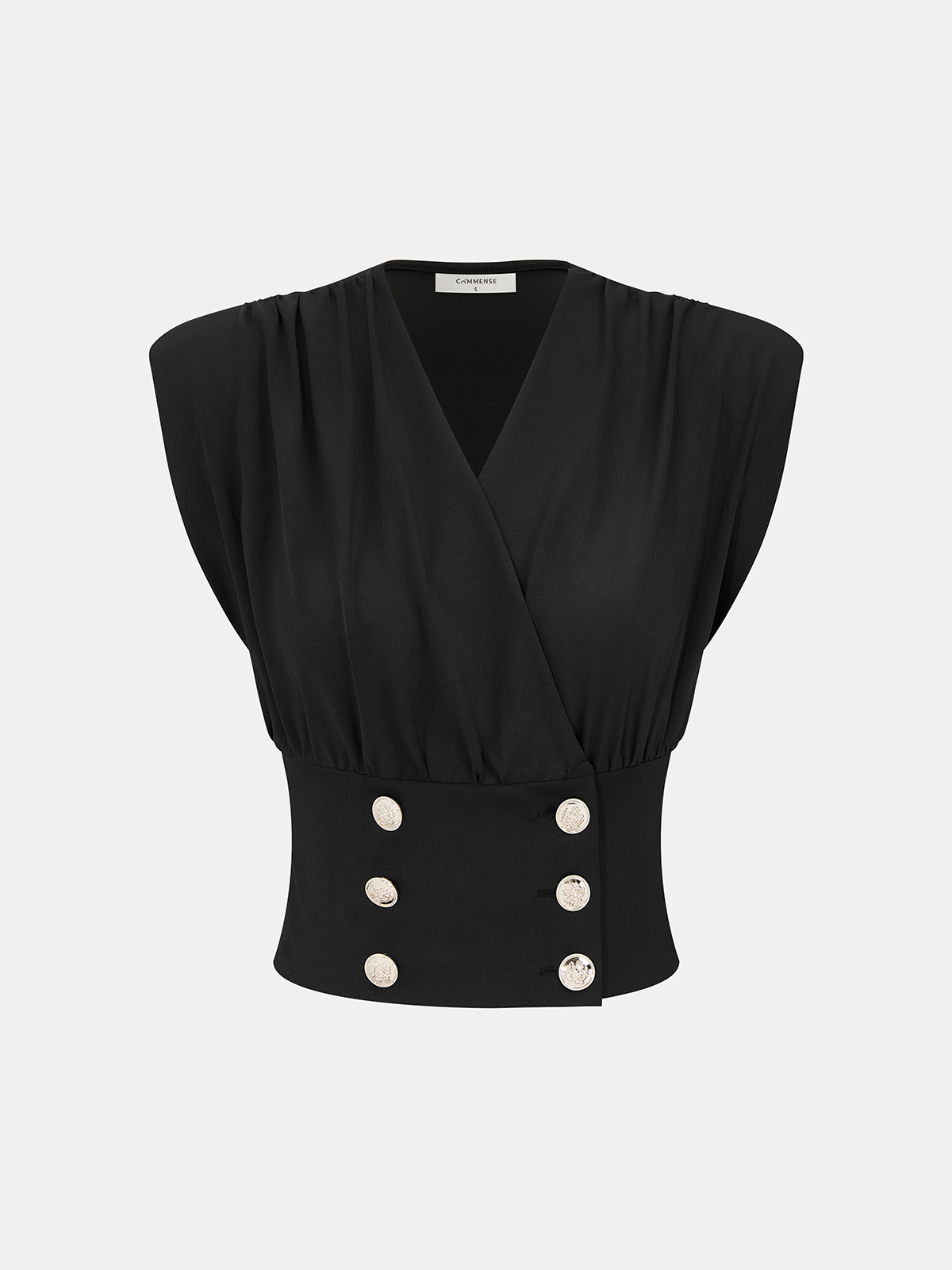 Double Breasted V-Neck Sleeveless Top-Chicvia