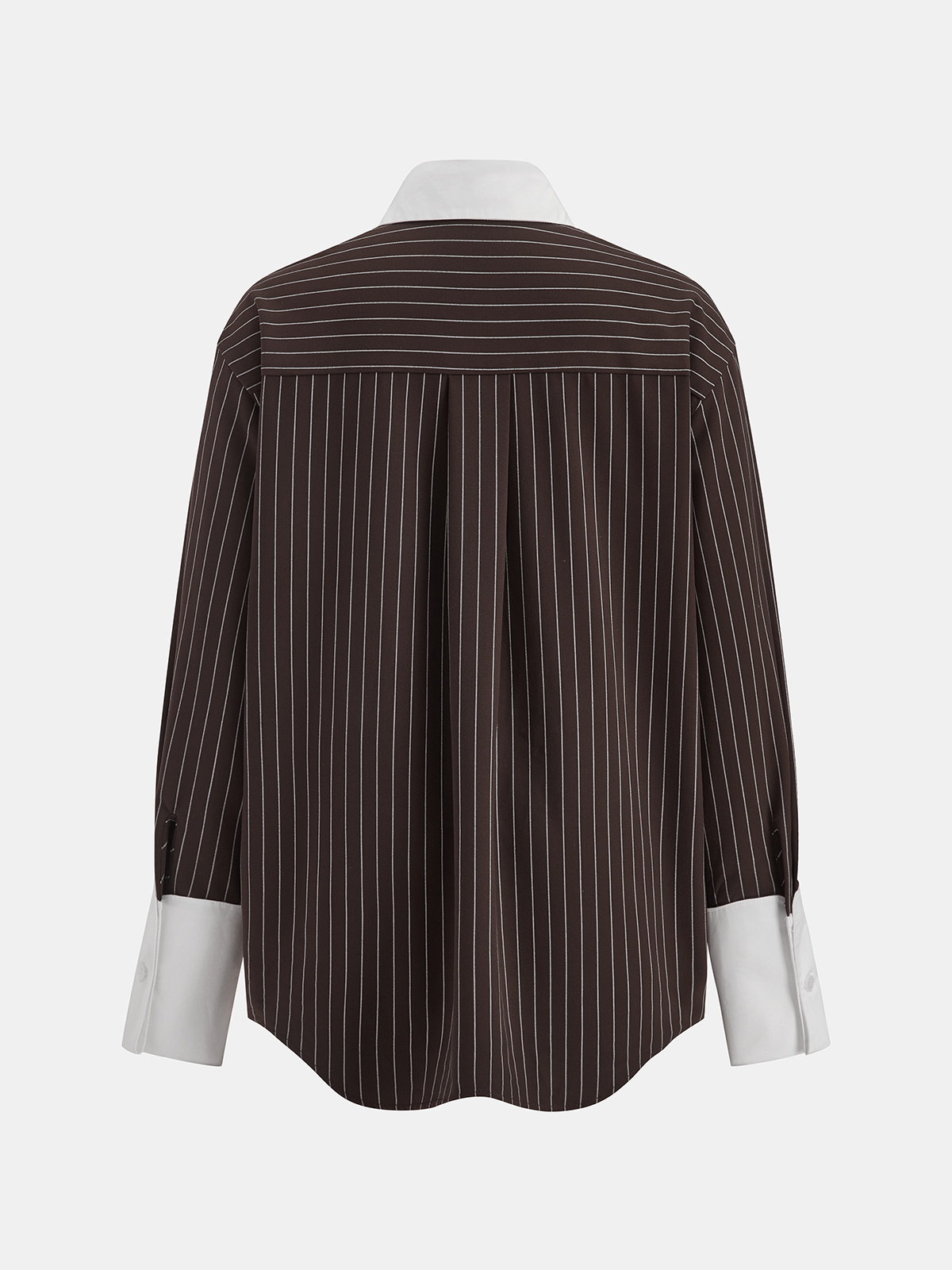 Contrast Collar Pinstripe Loose Shirt-Chicvia