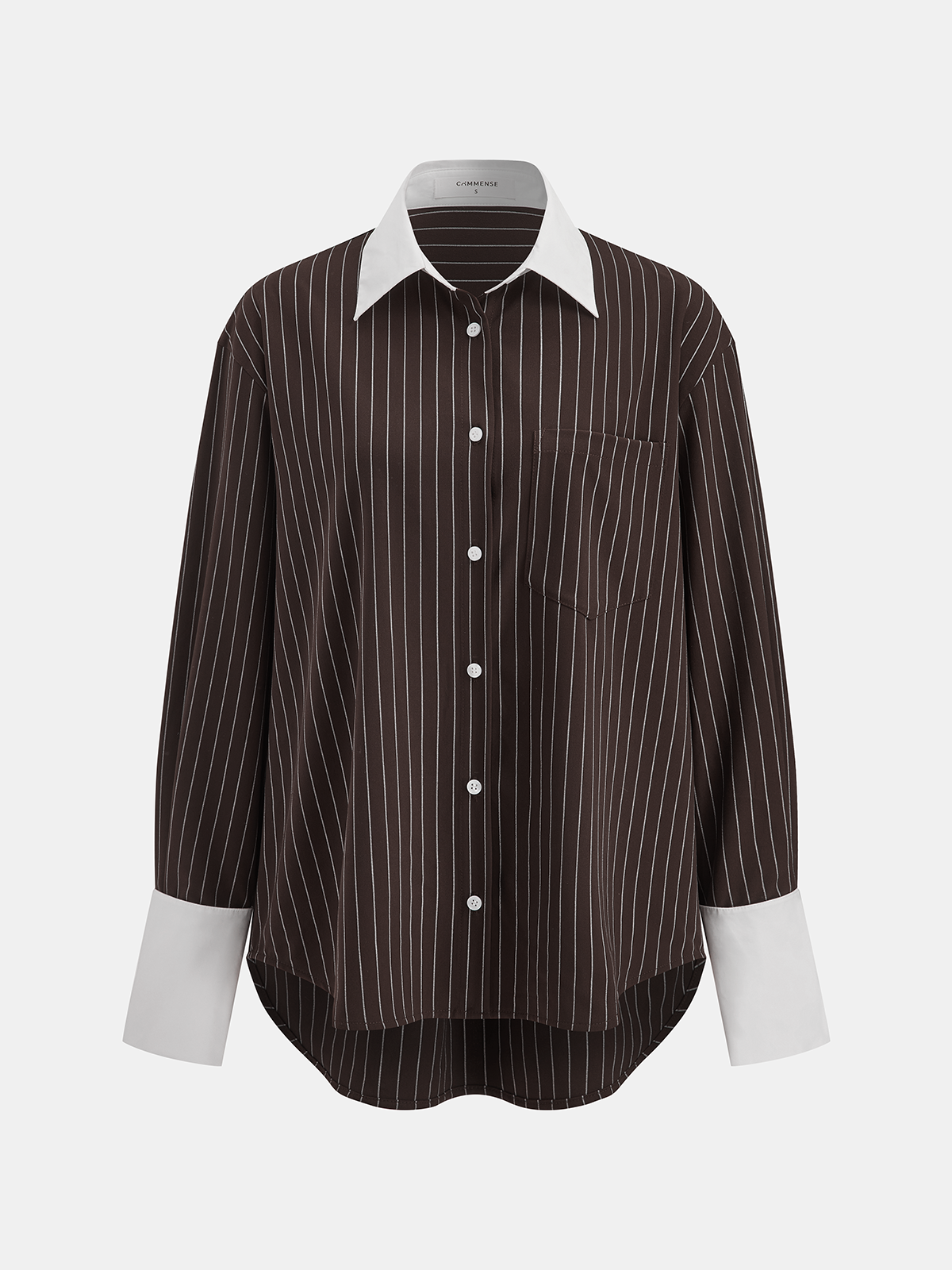Contrast Collar Pinstripe Loose Shirt-Chicvia
