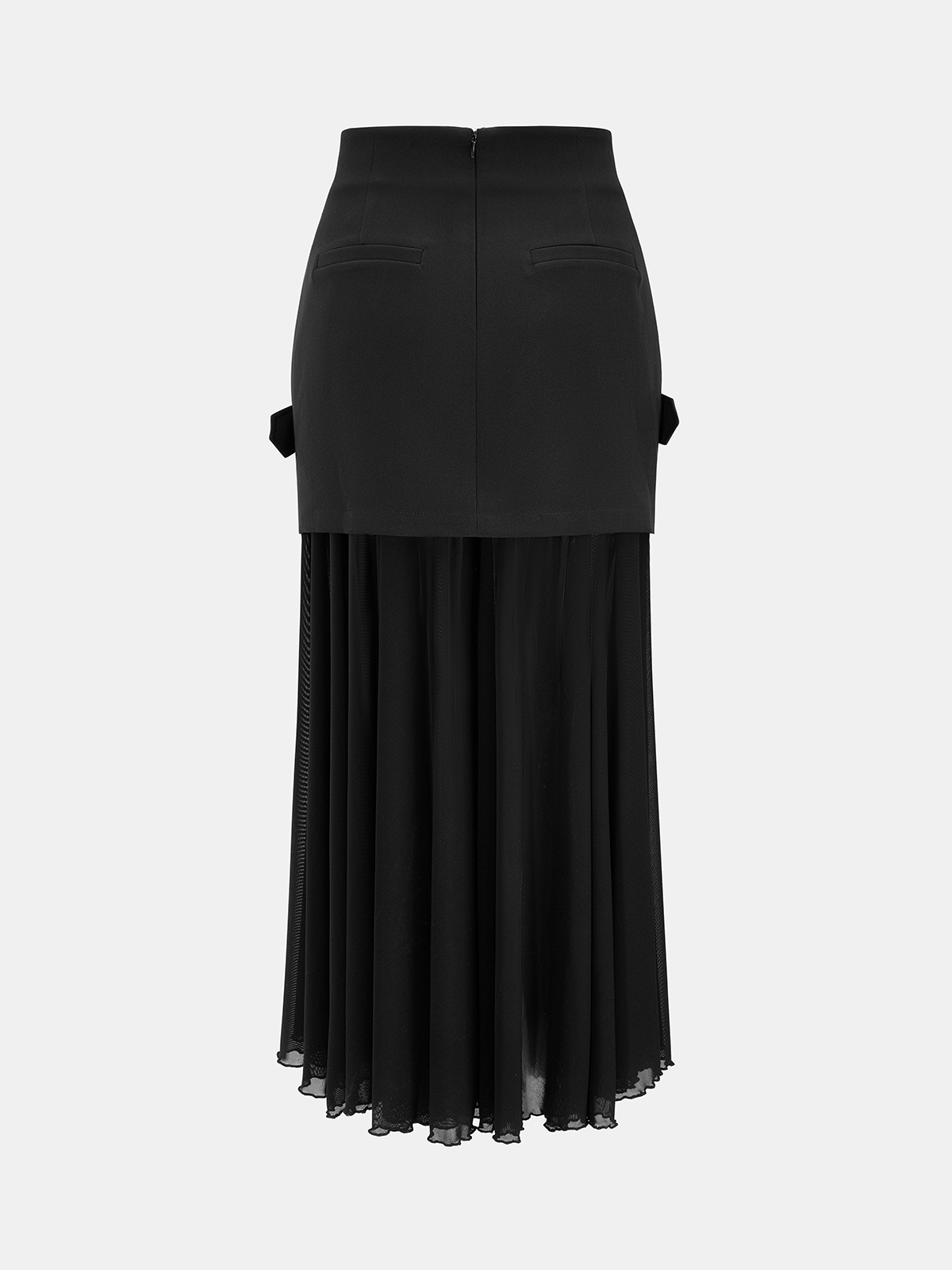 Belted Overlay Chiffon Pleated Asymmetrical Maxi Skirt-Chicvia