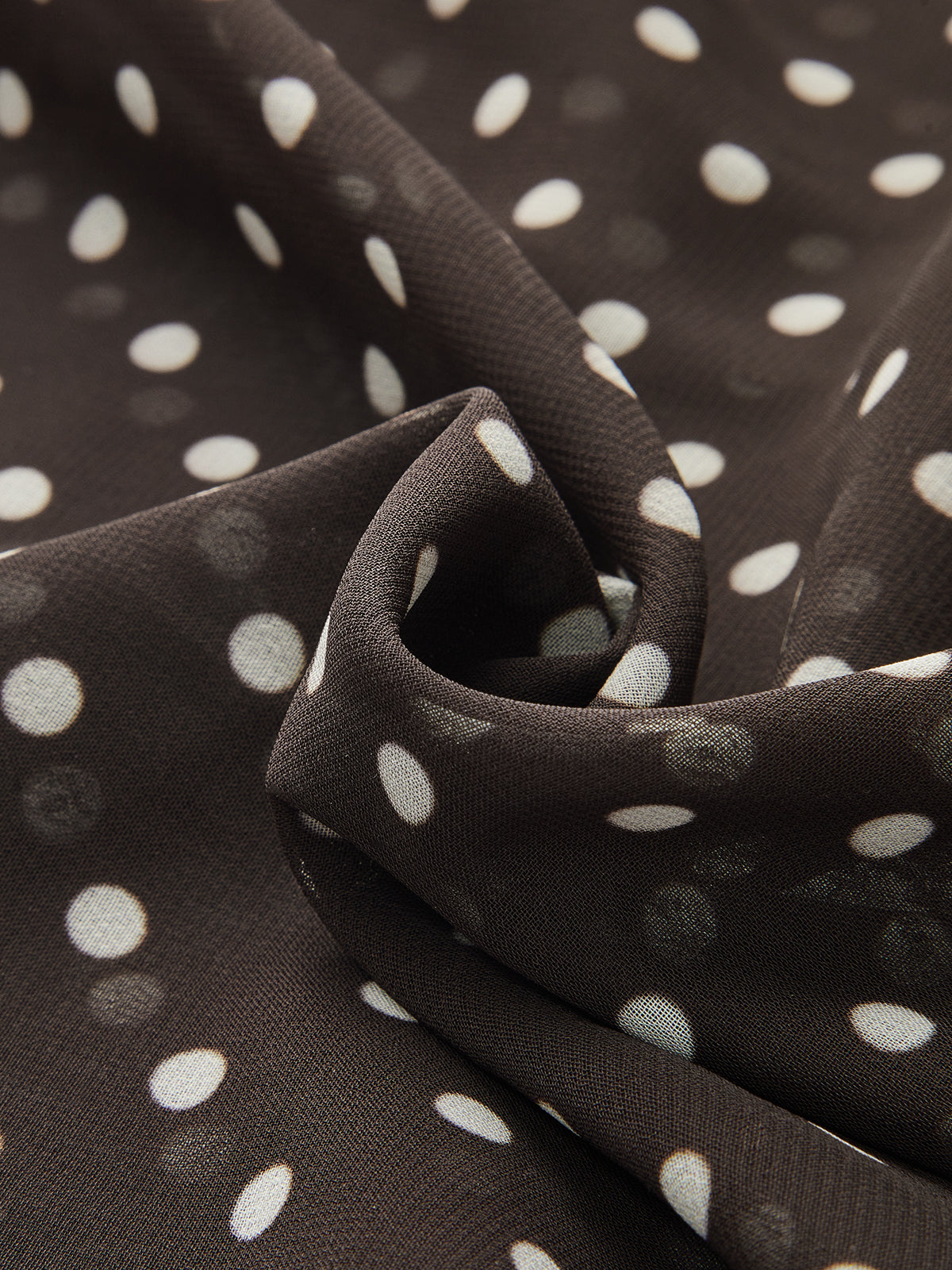 Polka Dot Chiffon Tie-Neck Flared Cuff Maxi Dress-Chicvia