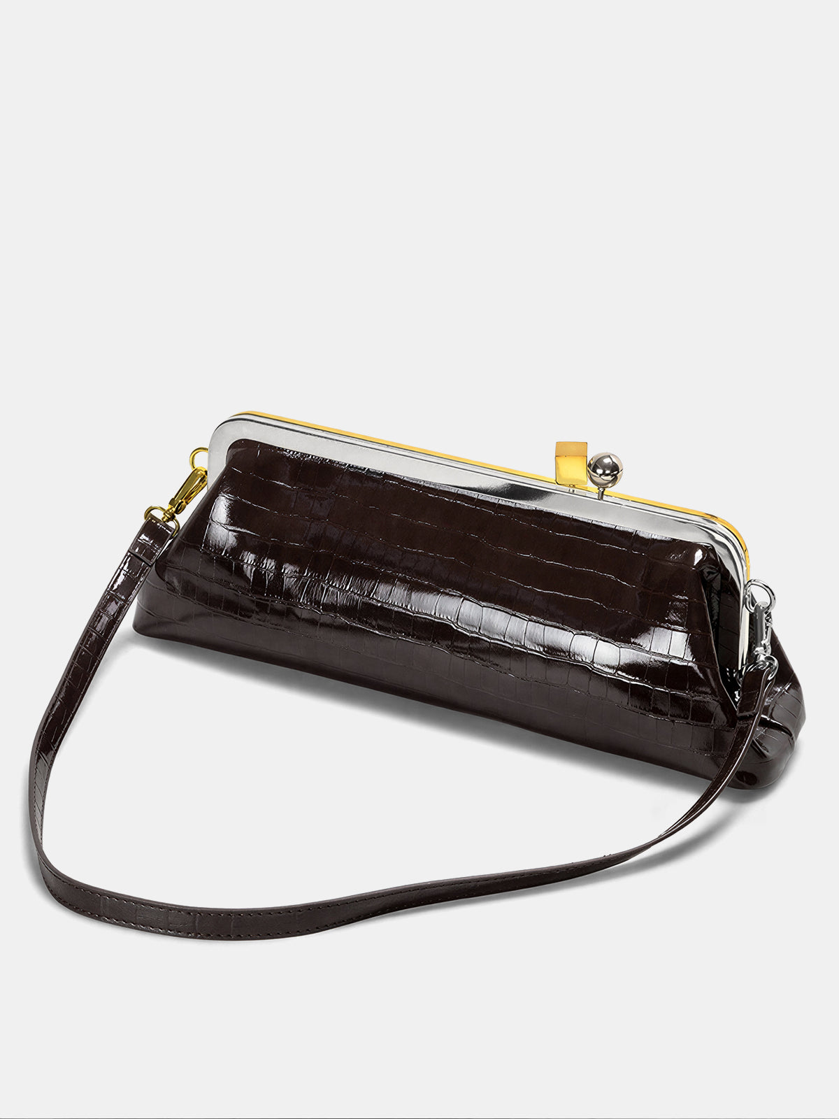 Kiss-Lock Closure Crocodile-Embossed Bag-Chicvia