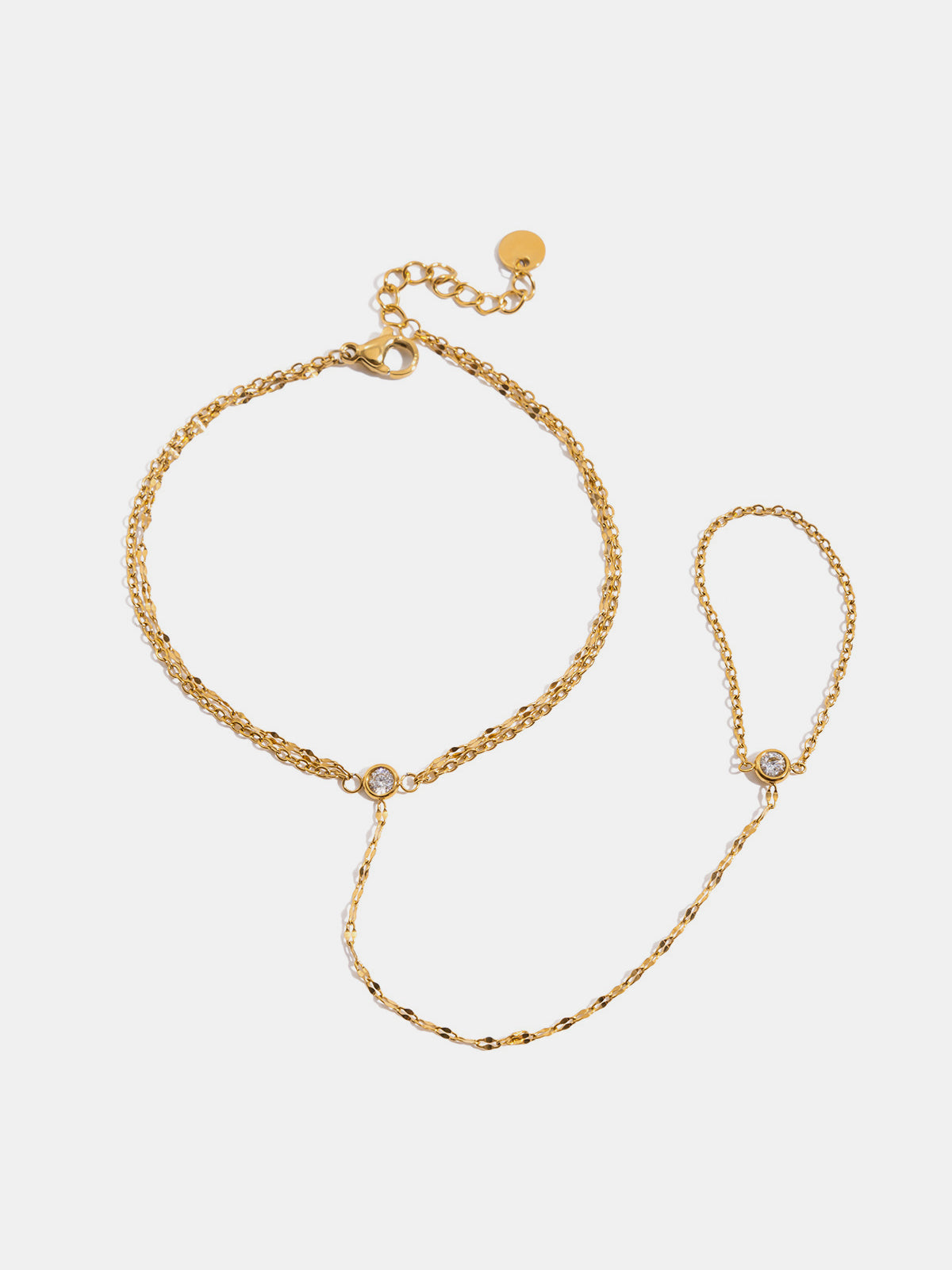 Crystal Detail Chain Finger Bracelet-Chicvia