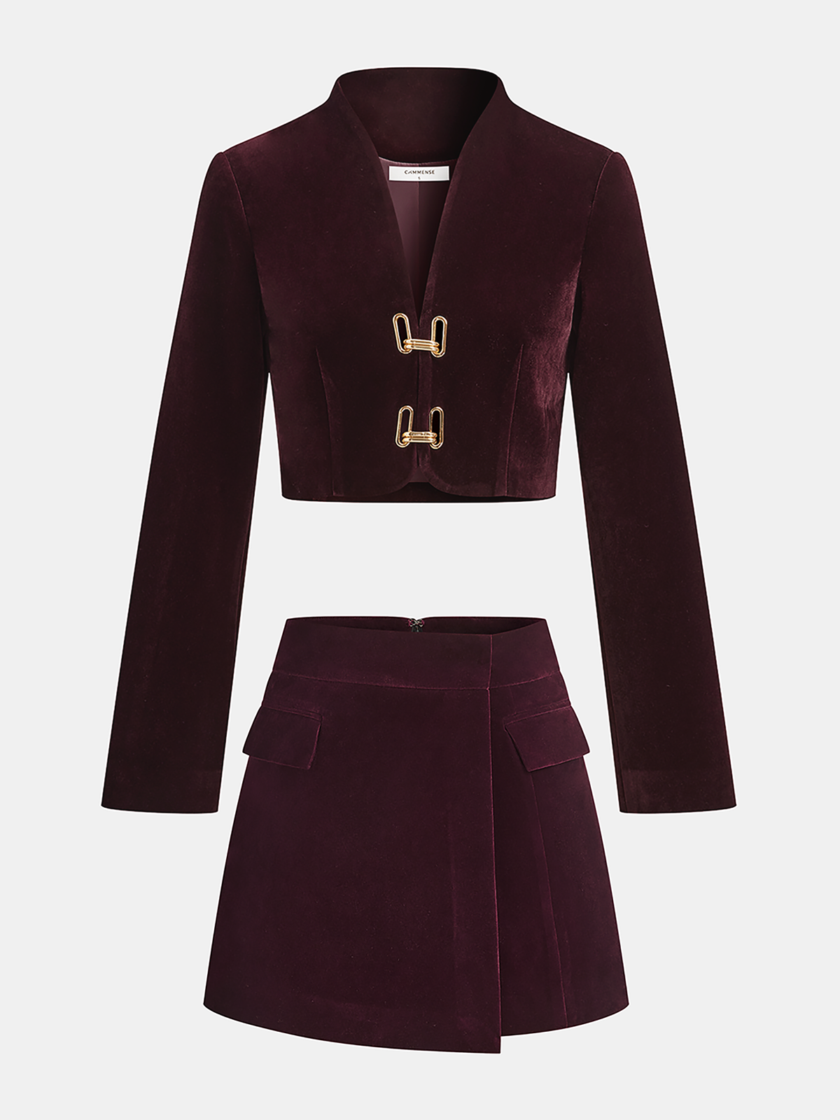 Metal Buckle Corduroy Jacket & Mini Skirt Set-Chicvia