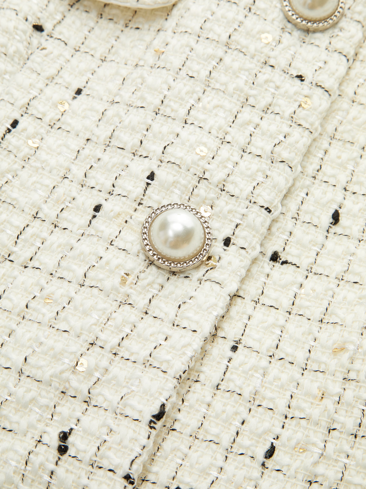 Contrast Cuff Pearl Button Tweed Jacket-Chicvia