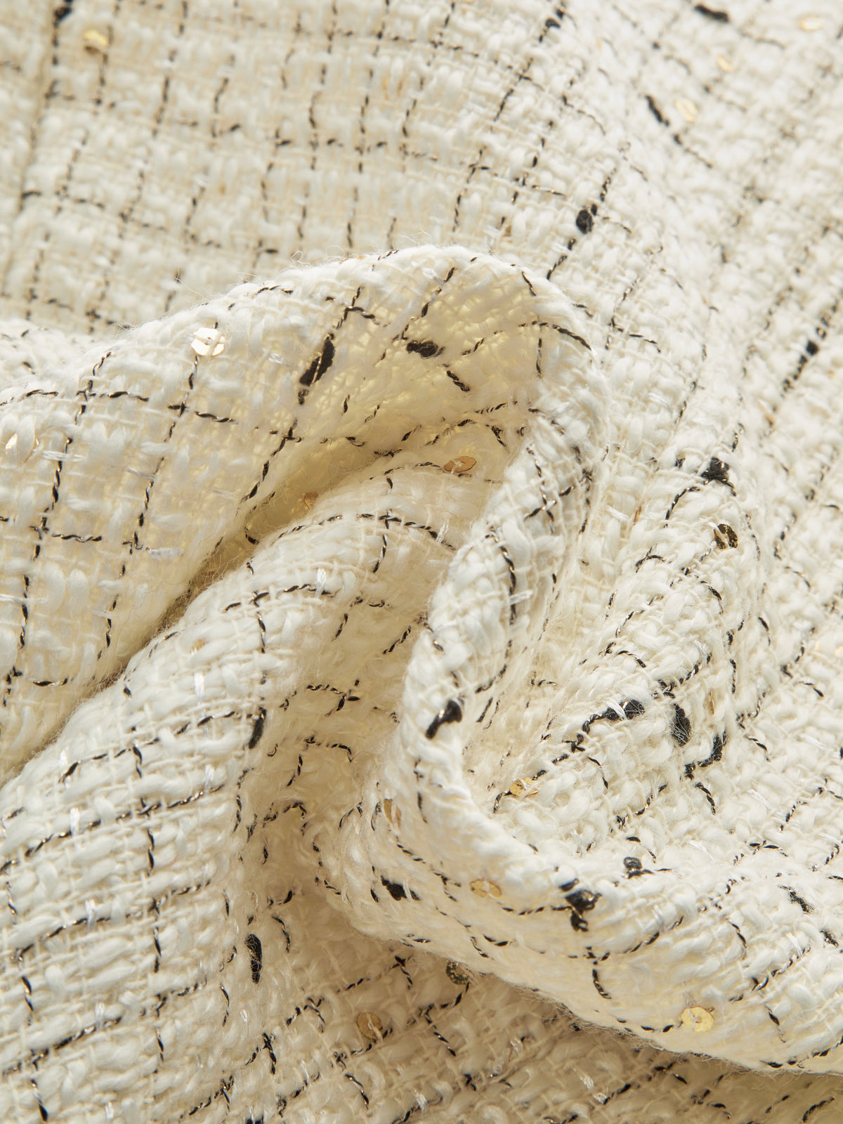 Contrast Cuff Pearl Button Tweed Jacket-Chicvia