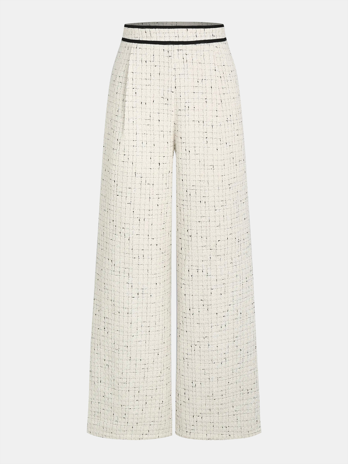 Contrast Waistband Tweed Wide-Leg Pants-Chicvia
