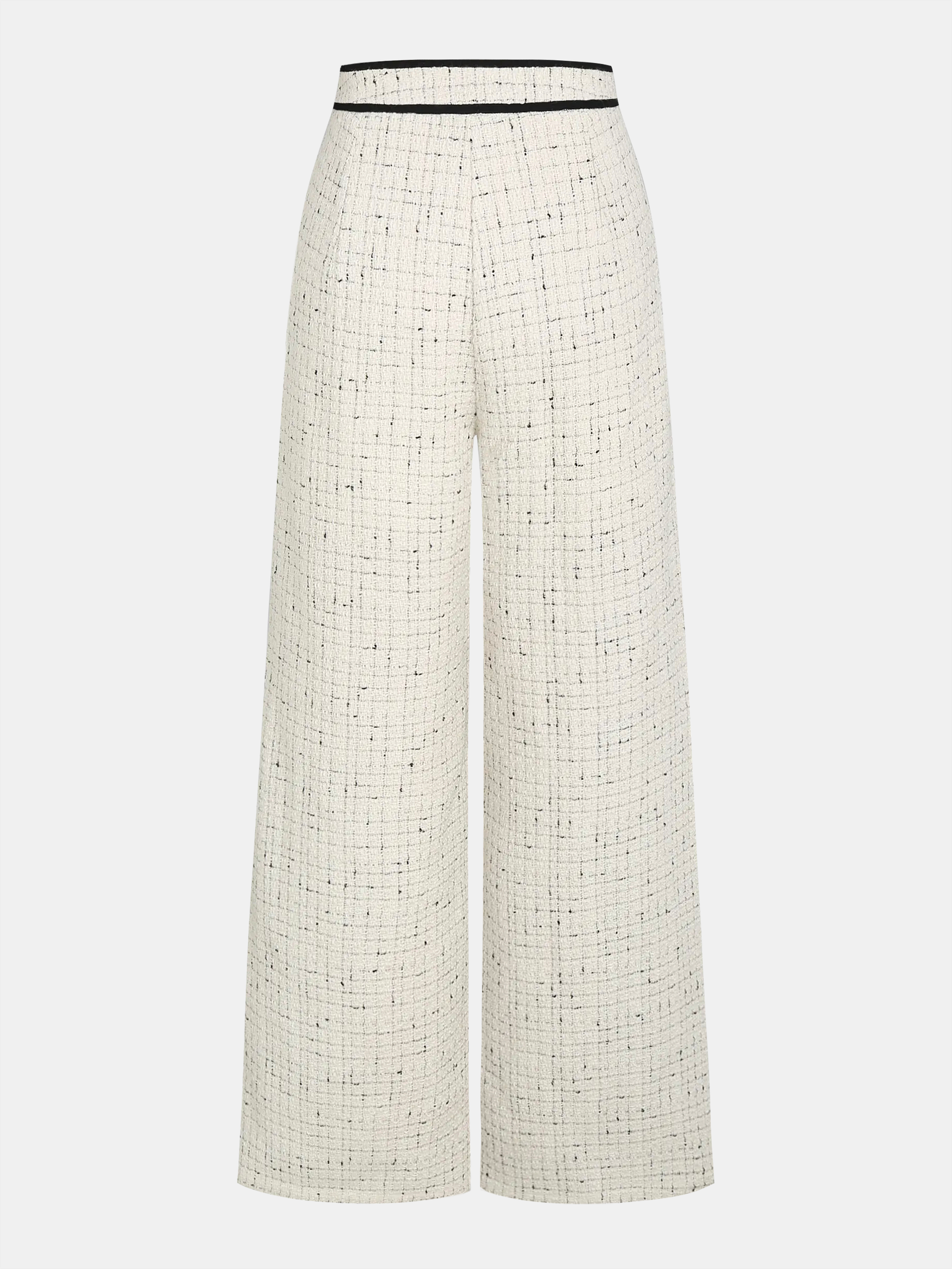 Contrast Waistband Tweed Wide-Leg Pants-Chicvia