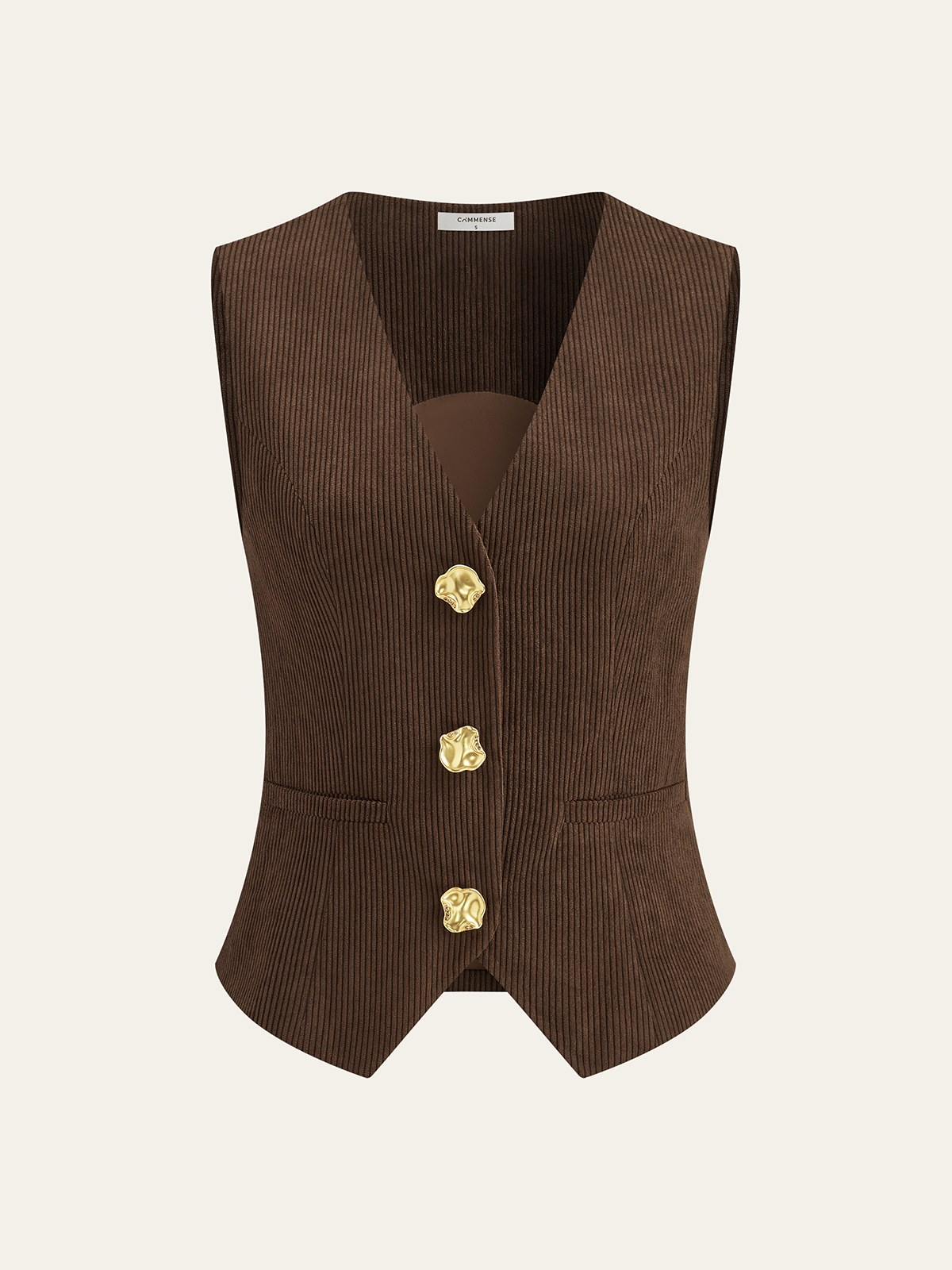 Corduroy V-neck Buttoned Vest-Chicvia
