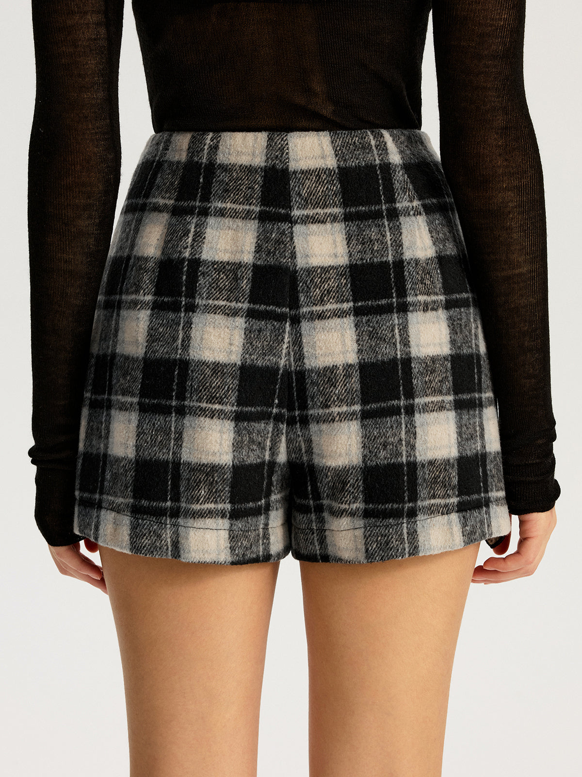 Checkered Scallop Trim Skirt-Chicvia