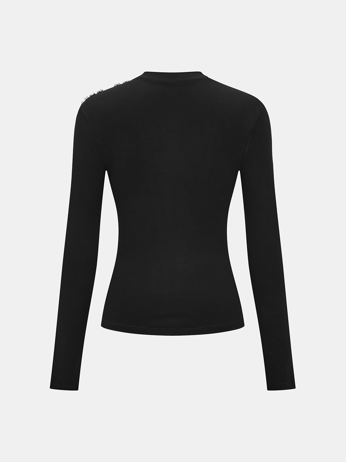 Crystal Detail Cold Shoulder Long-Sleeve Top-Chicvia