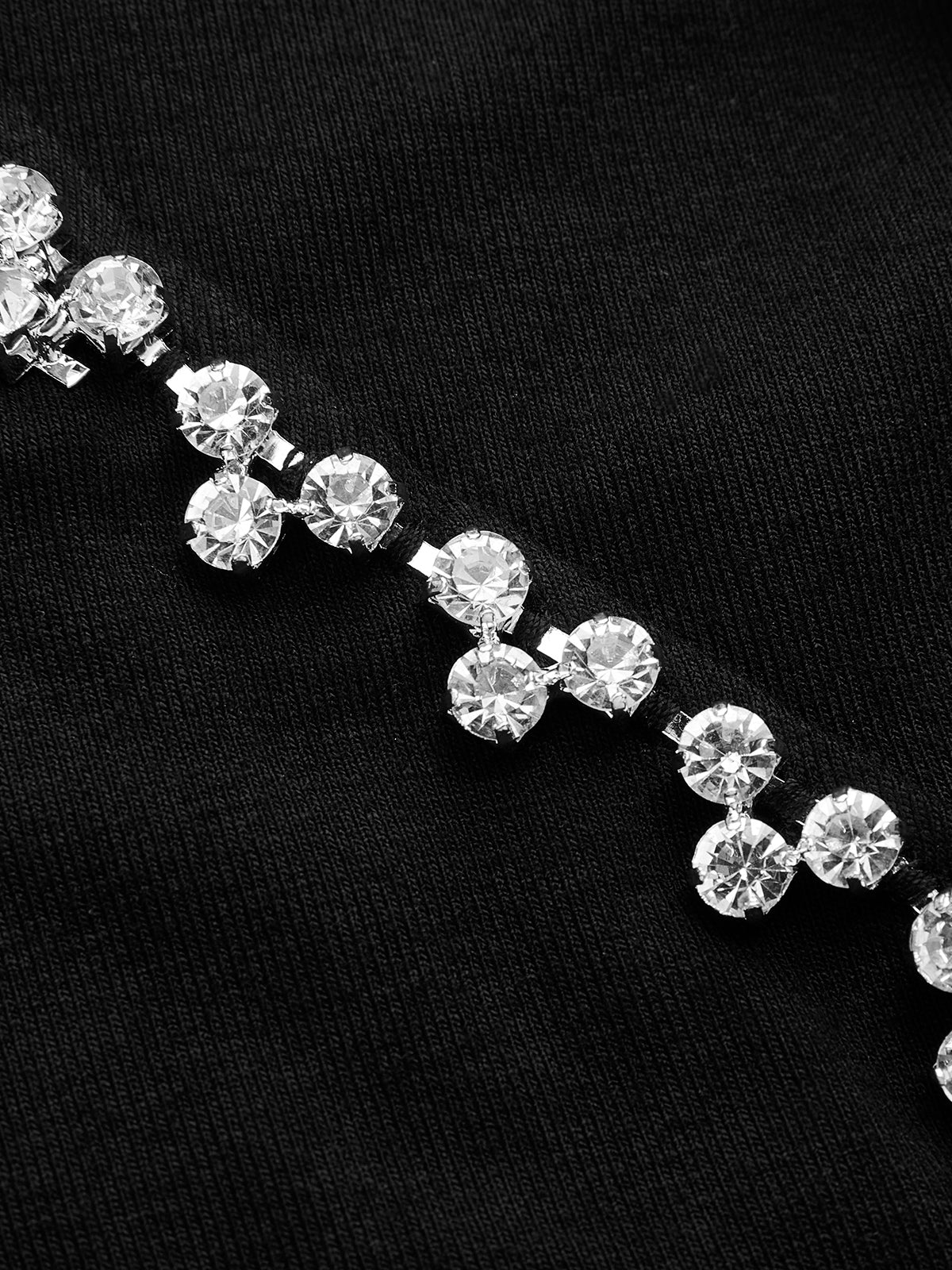 Crystal Detail Cold Shoulder Long-Sleeve Top-Chicvia