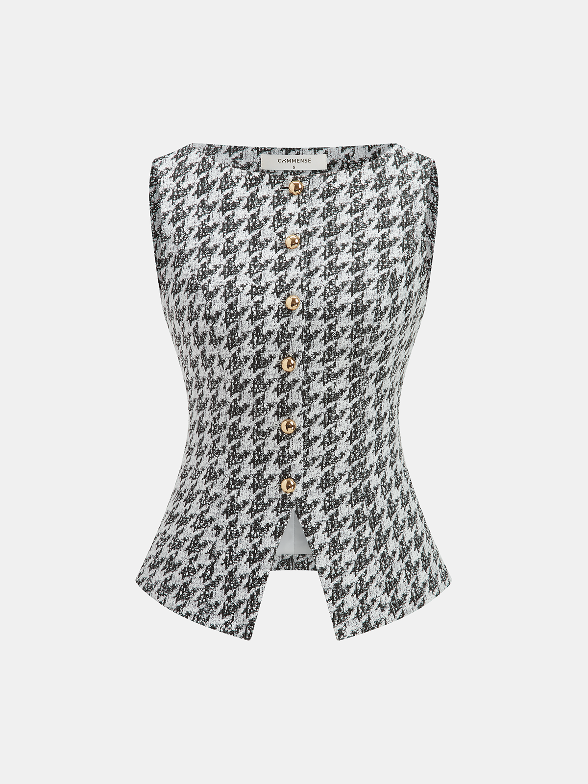 Metal Button Houndstooth Vest & Mini Skirt Set-Chicvia