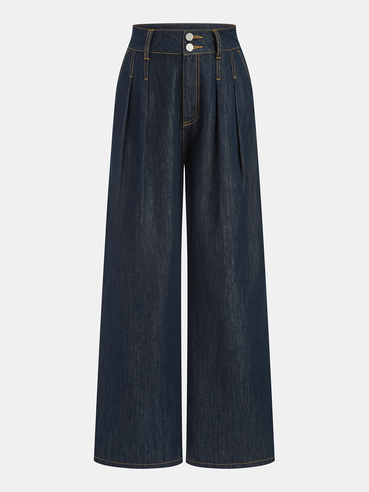 Mid-Waist Pleated Wide-Leg Jeans-Chicvia